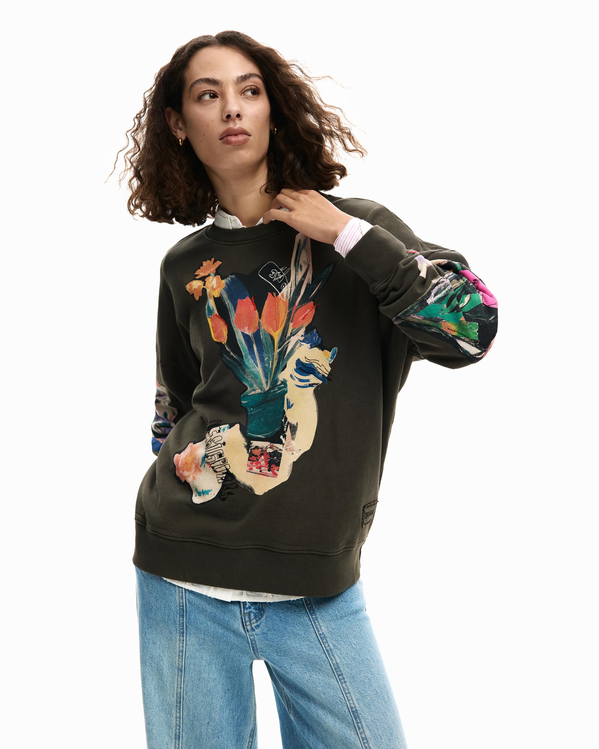 Desigual - Sudadera de mujer collage dibujo.