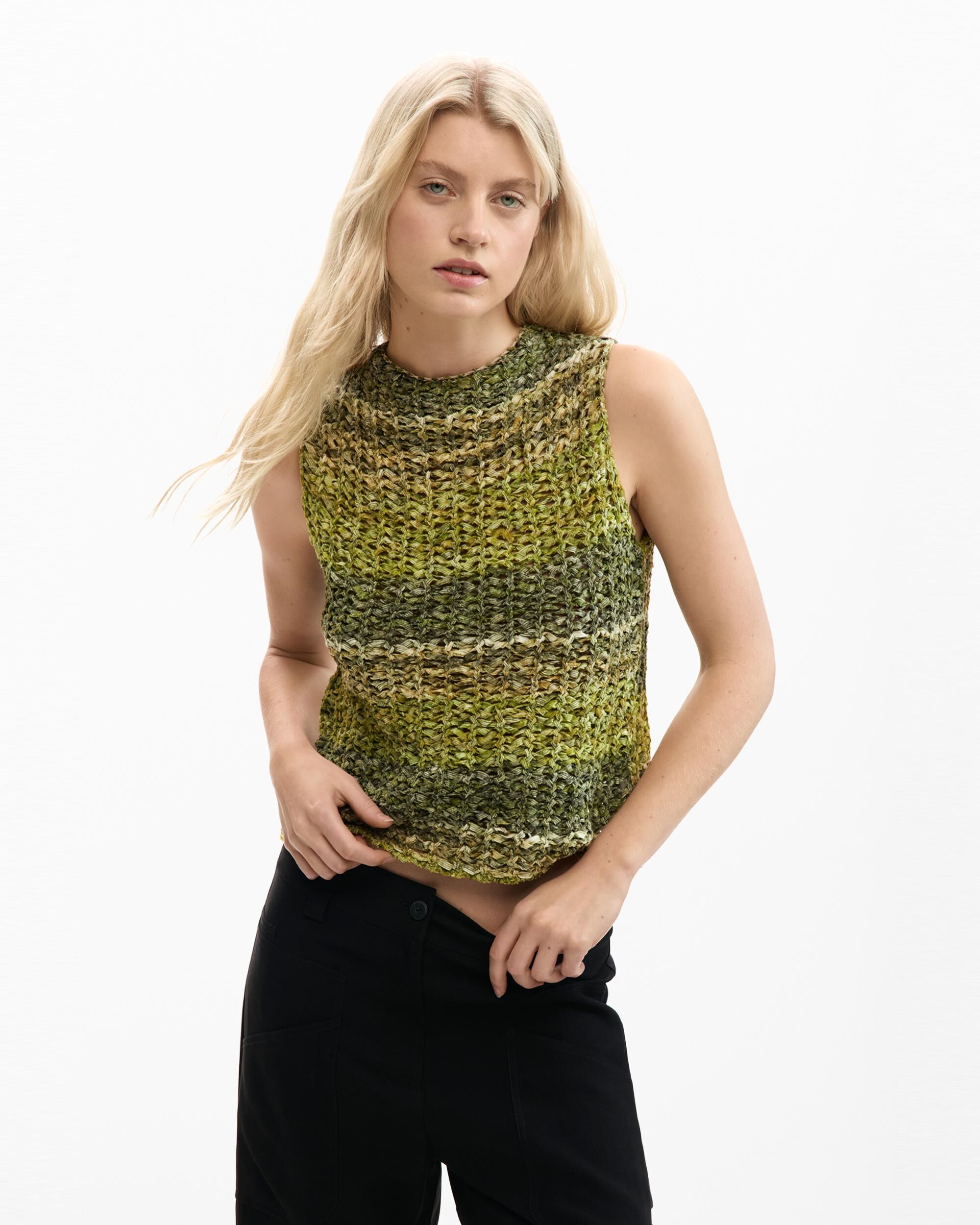 Desigual - Camiseta de mujer crochet multicolor.
