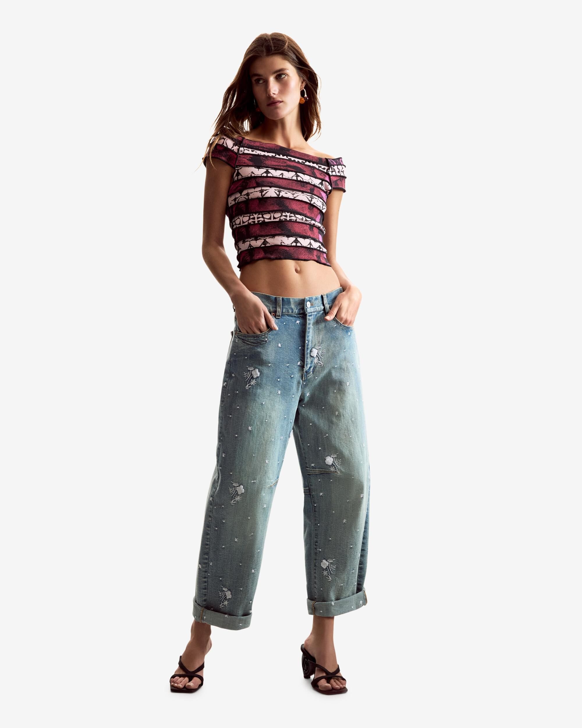 Desigual - Camiseta de mujer fruncida diseñado por mr christian lacroix.
