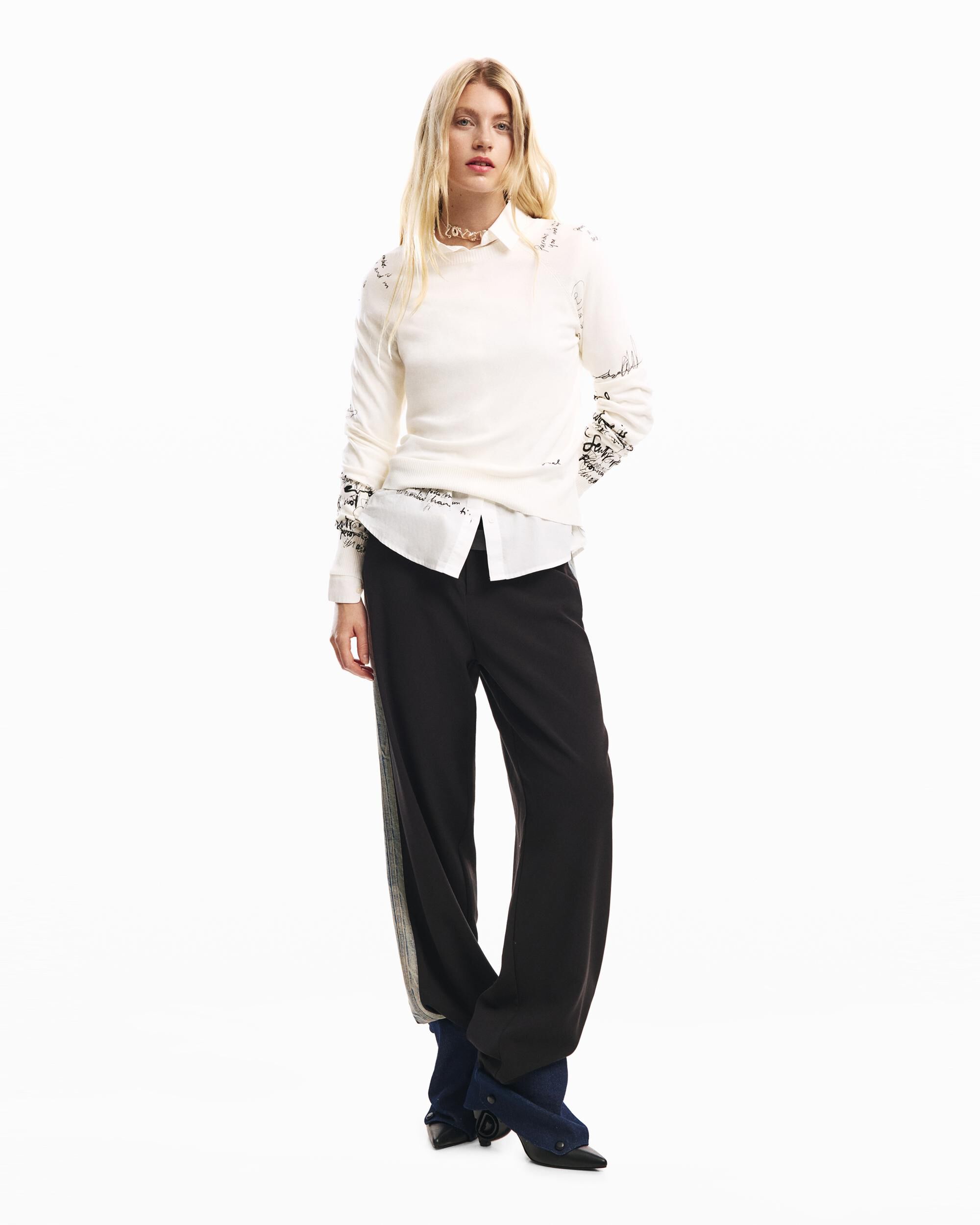 Desigual - Pantalón de mujer recto bimateria.