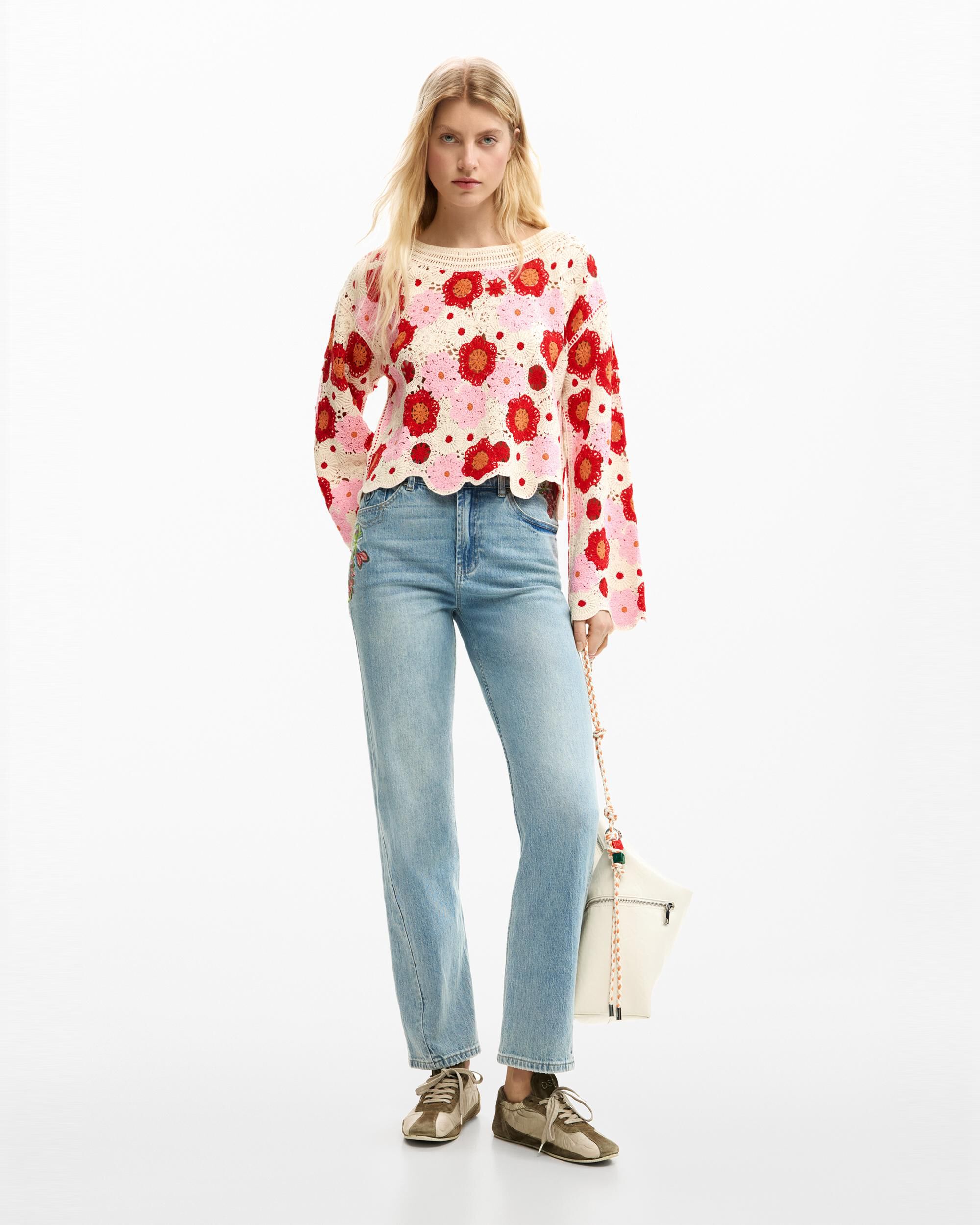 Jersey de mujer flores crochet - Desigual - Blanco Blanco-2