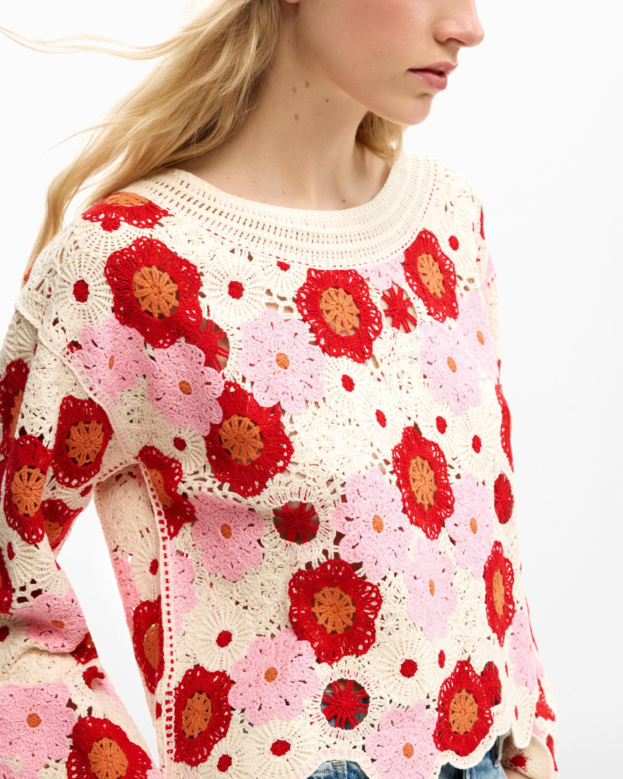 Jersey de mujer flores crochet - Desigual - Blanco Blanco-4
