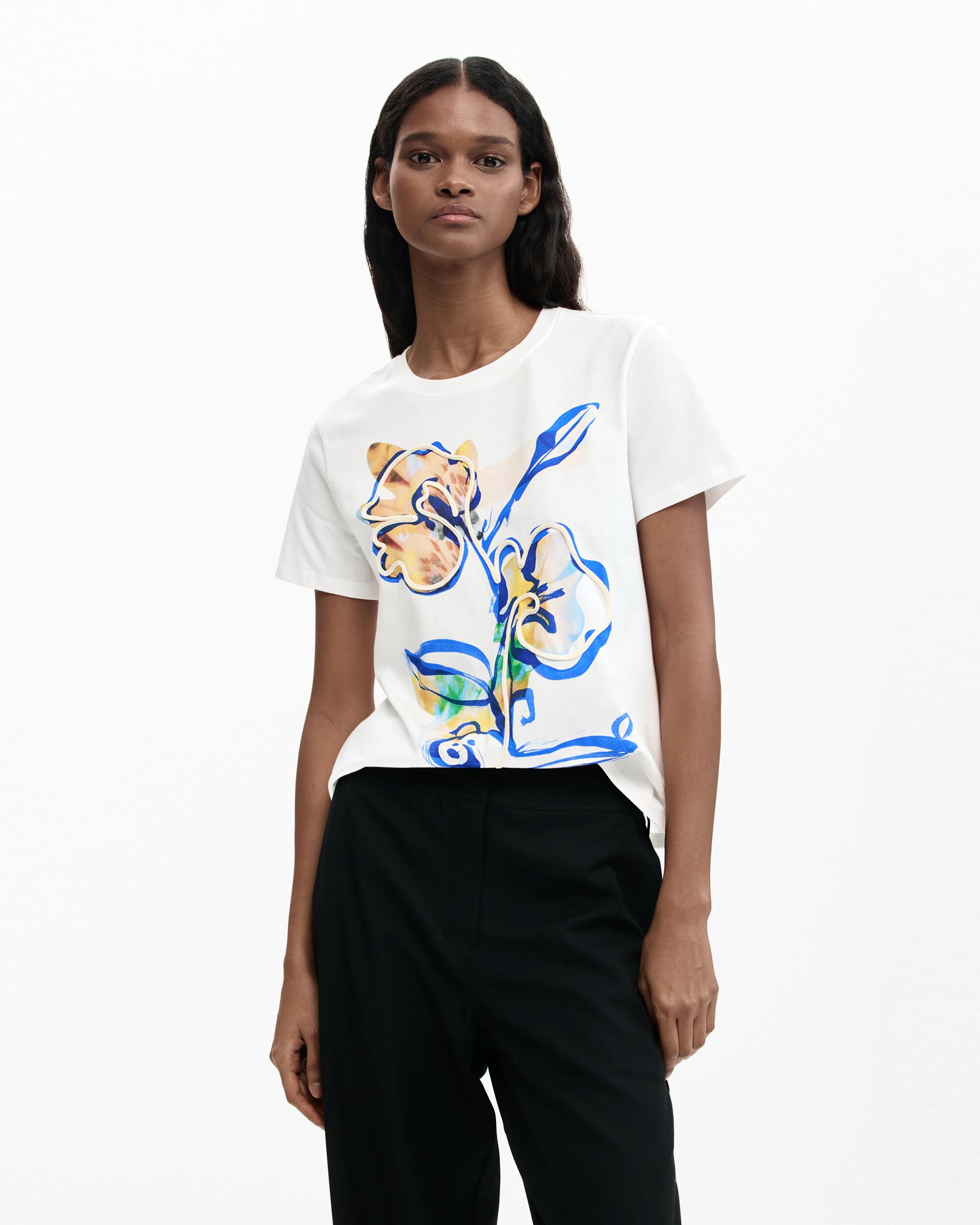 Desigual - Camiseta de mujer jardín flores.