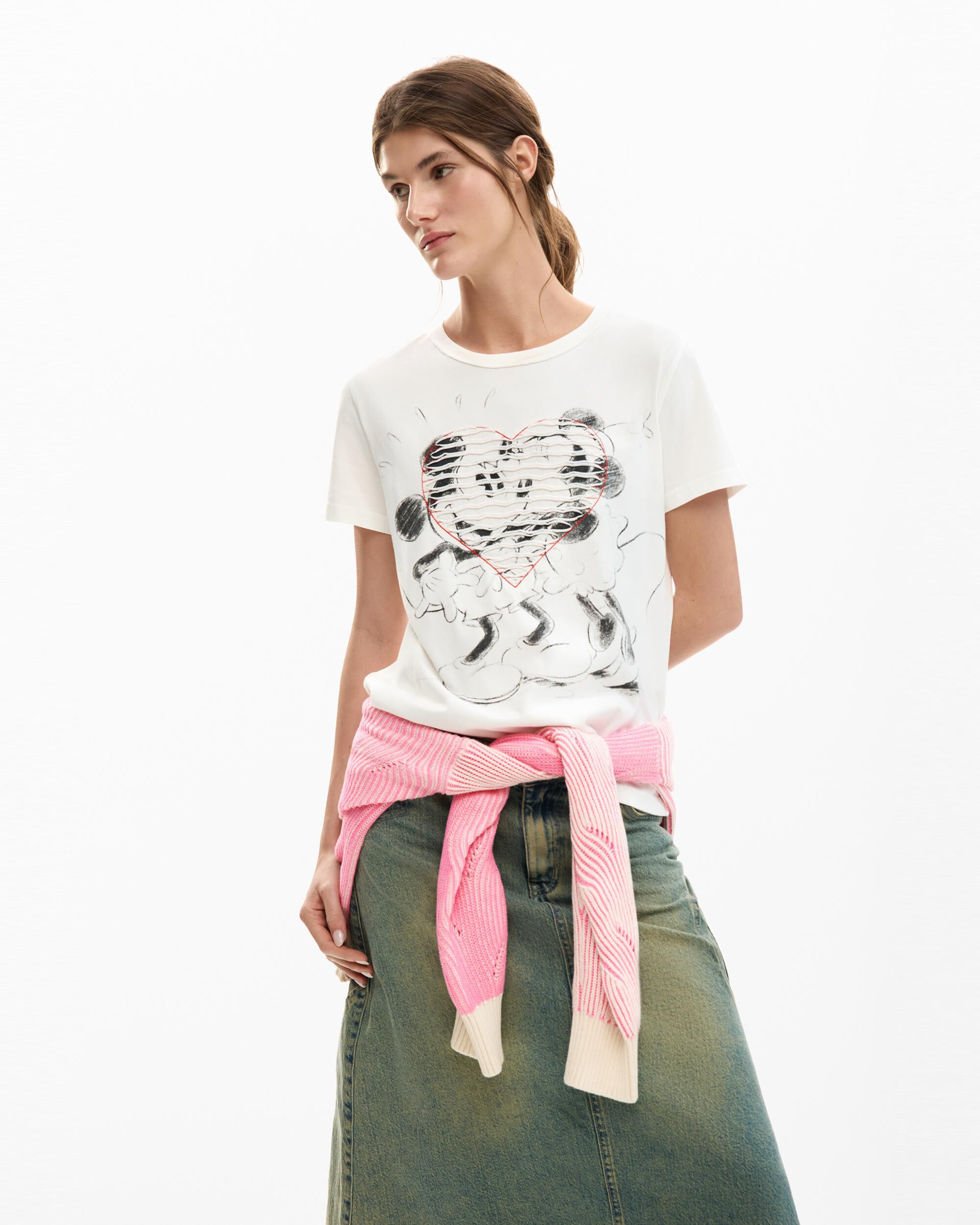 Imagen 0 de Camiseta de mujer mickey y minnie mouse™ corazón Blanco