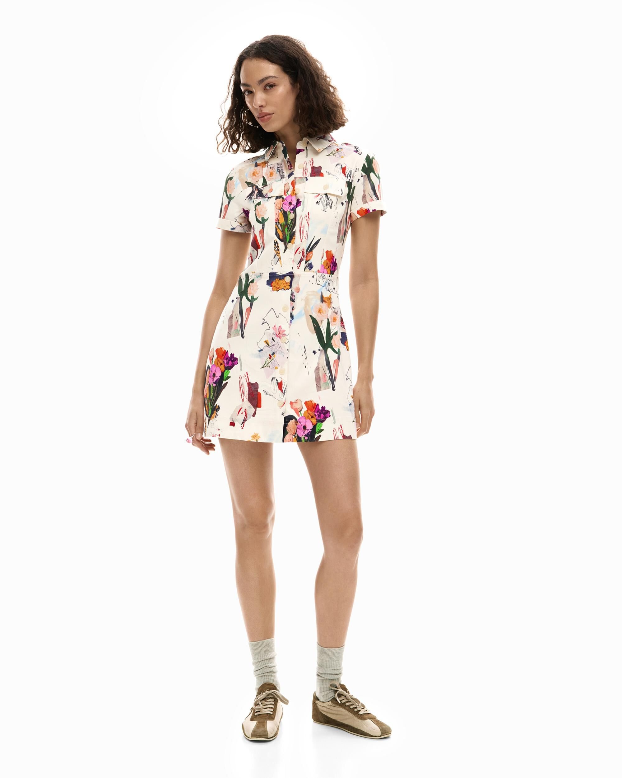 Vestido Para Mujer Desigual - Manga Corta, Cuello Redondo, Poliéster Y Elastano