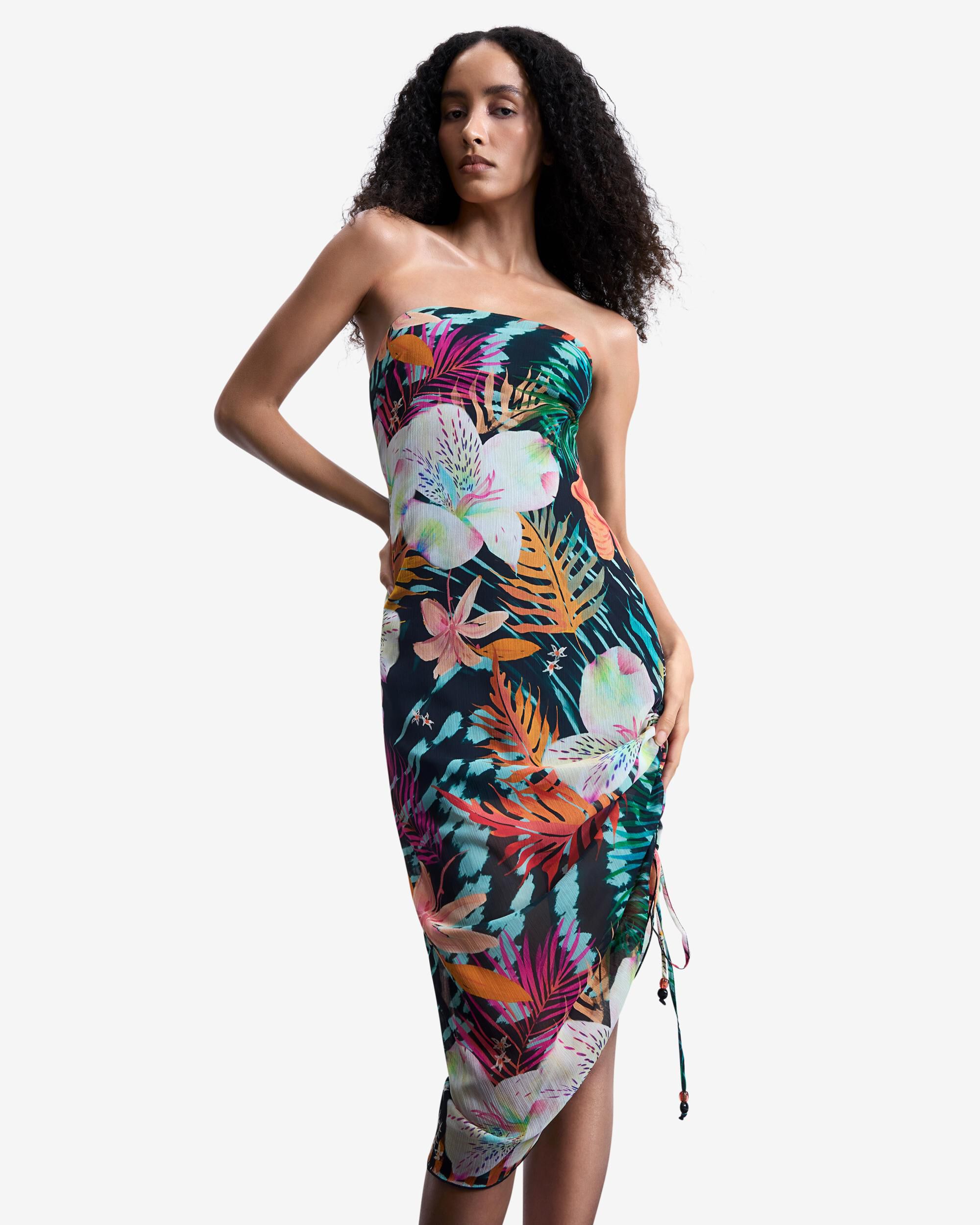 Vestido de mujer bandeau tropical - Desigual - Negro Negro-4