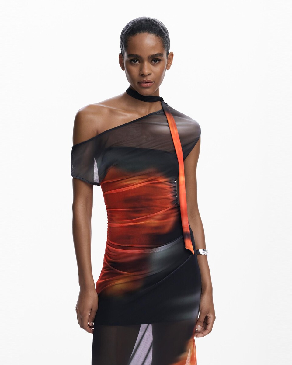 Vestido drapedao escote irregular flor · Desigual · El Corte Inglés