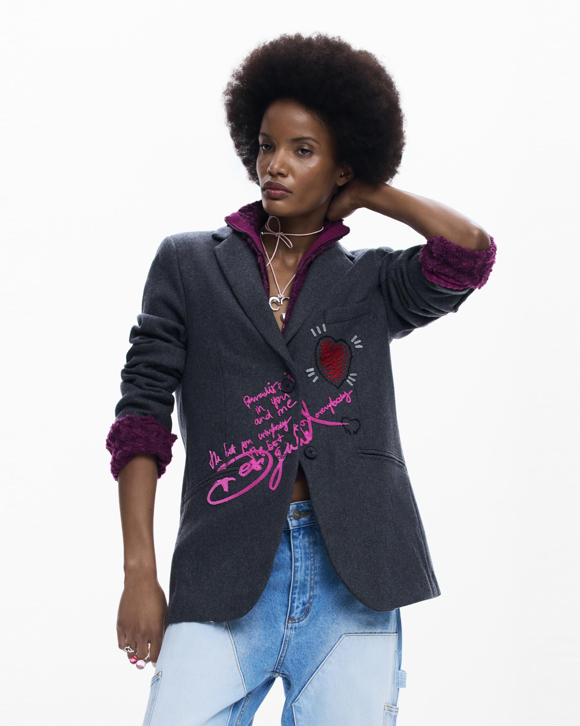 Blazer de mujer combinada capucha - Desigual - Negro Negro-2
