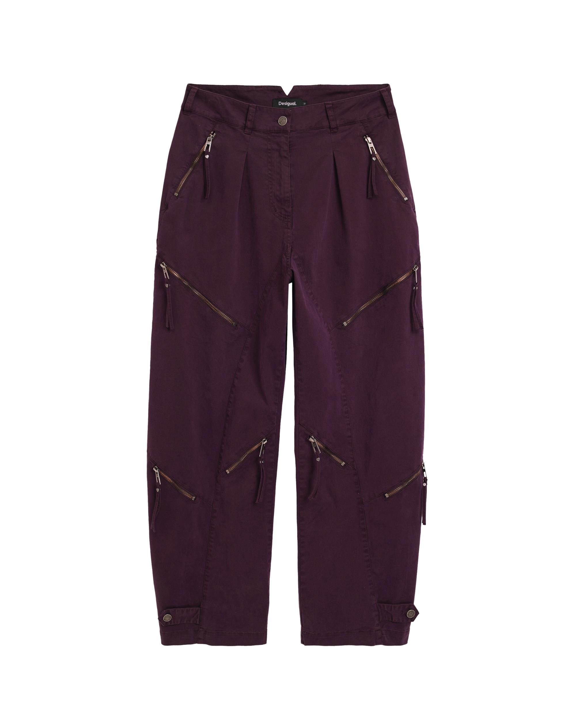Pantalon de mujer cargo cremalleras - Desigual - Rojo Rojo-5