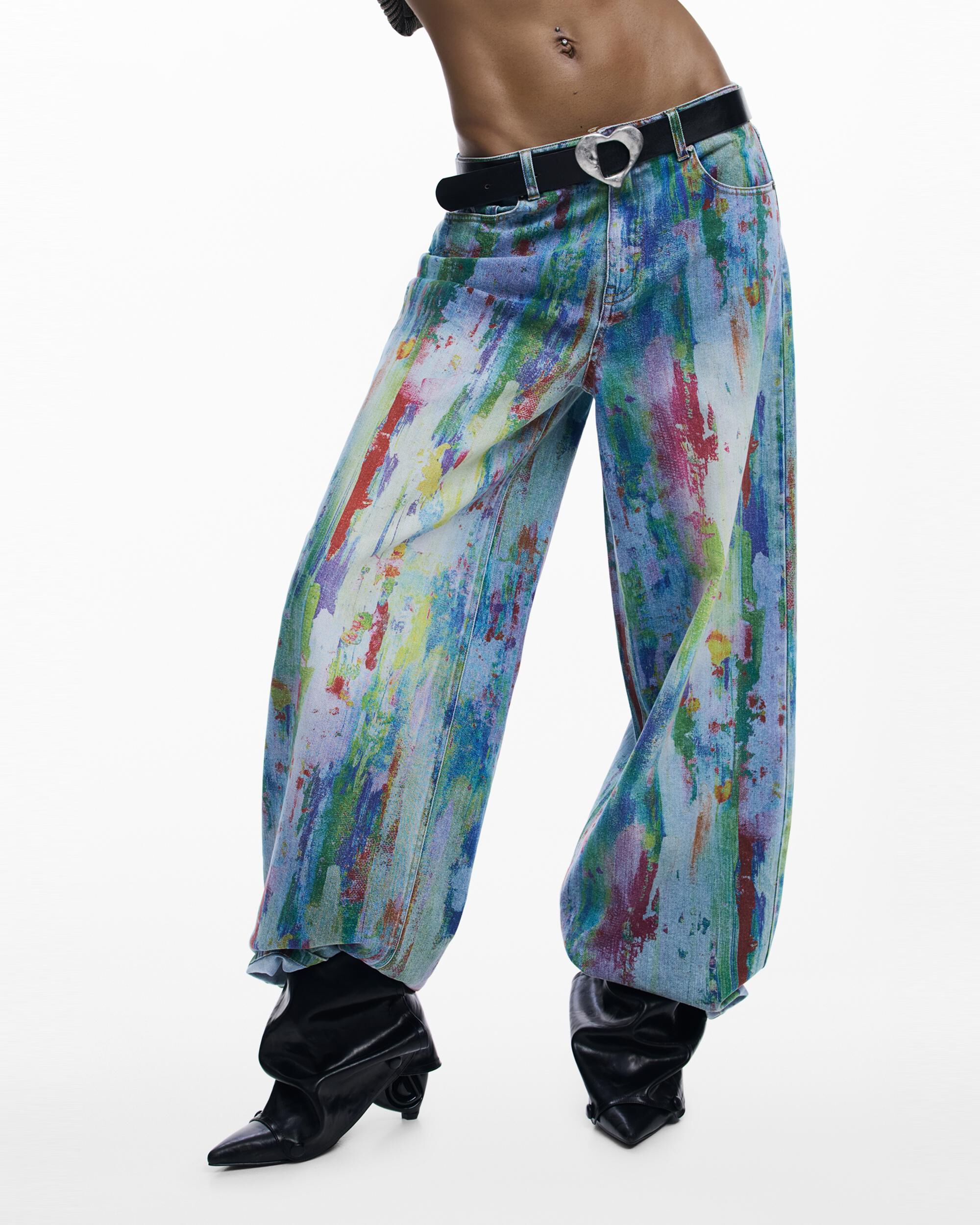 Pantalón de mujer vaquero wide leg pintura - Desigual - Azul Azul-2