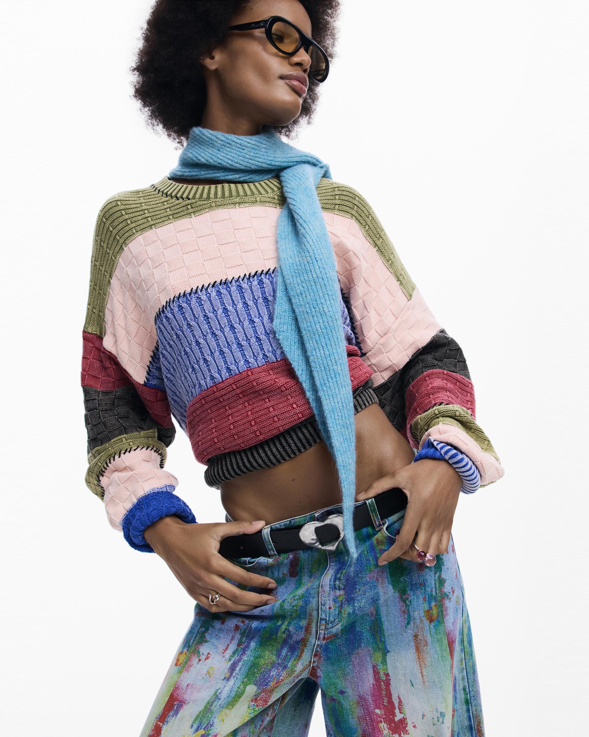 Pantalón de mujer vaquero wide leg pintura - Desigual - Azul Azul-4