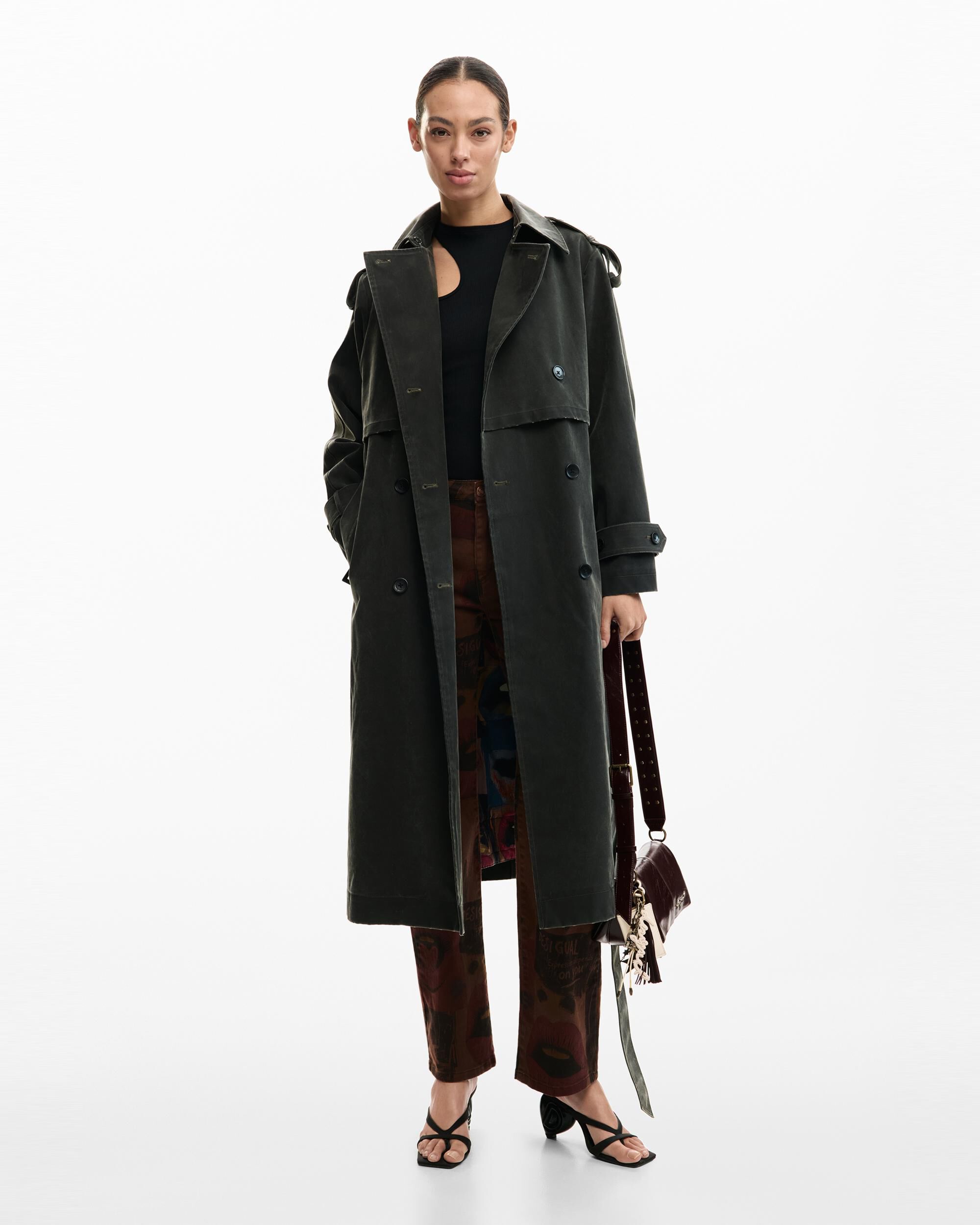 Desigual - Abrigo de mujer trench efecto piel.