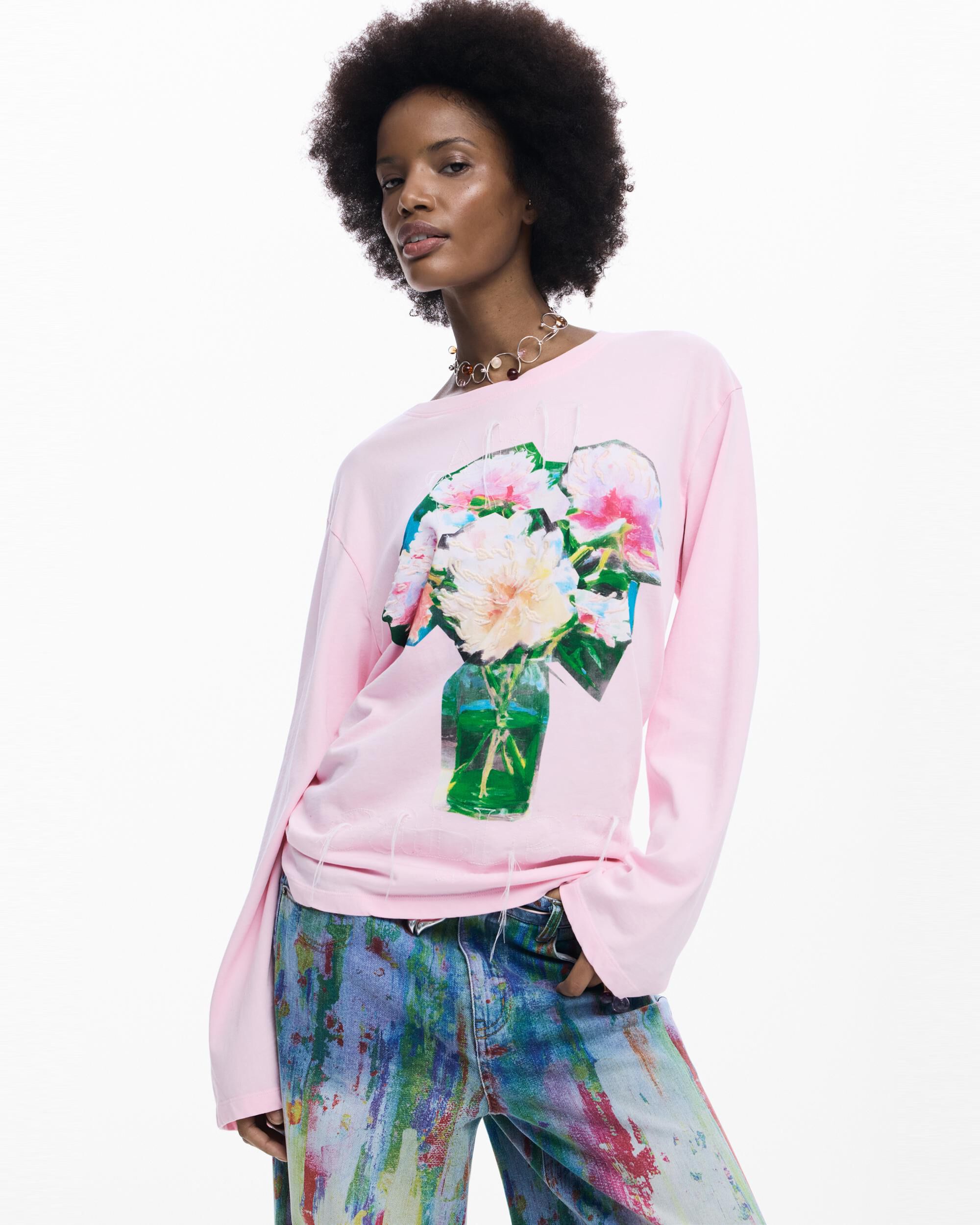 Camiseta de mujer ramo - Desigual - Rosa Rosa-1
