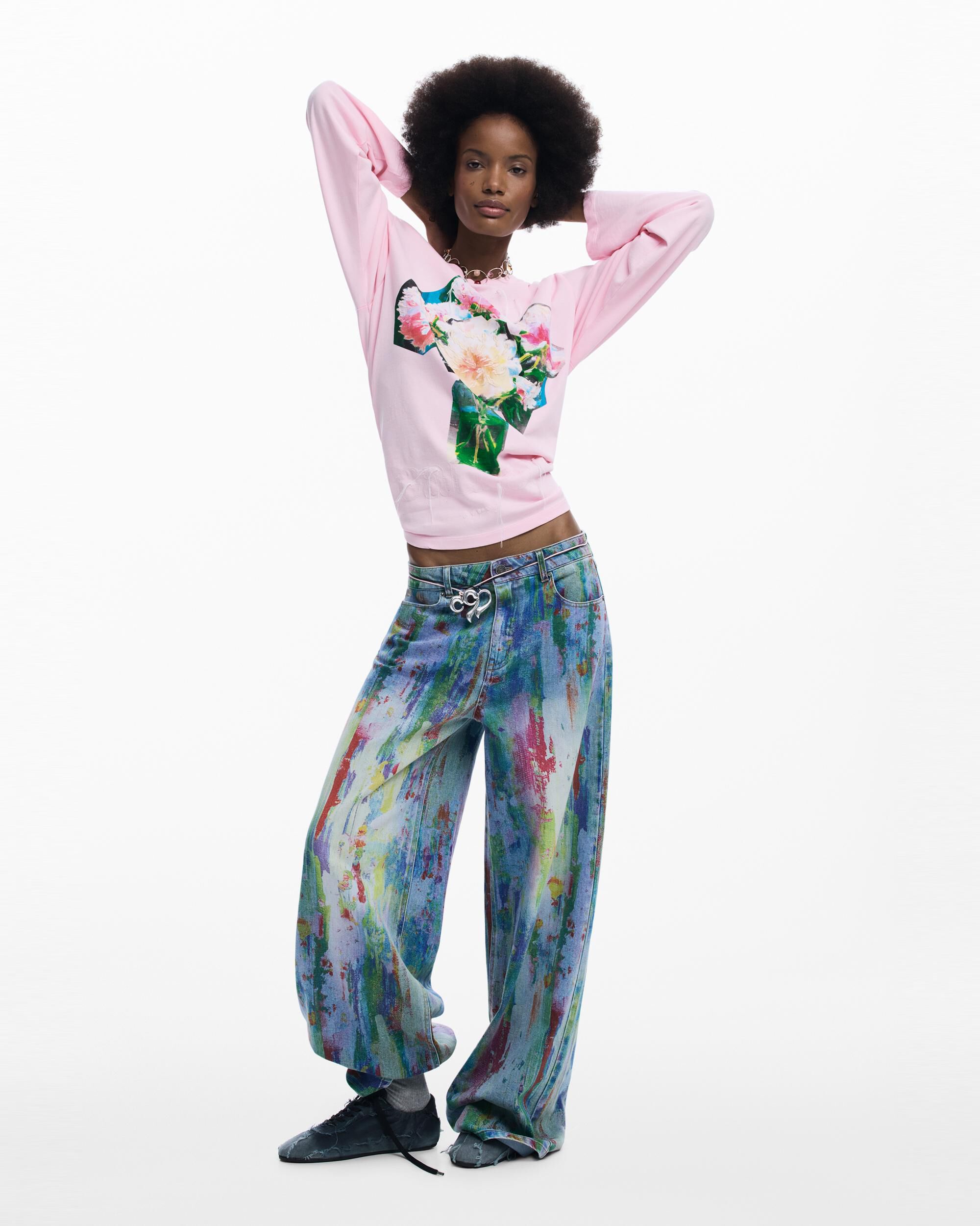 Camiseta de mujer ramo - Desigual - Rosa Rosa-2