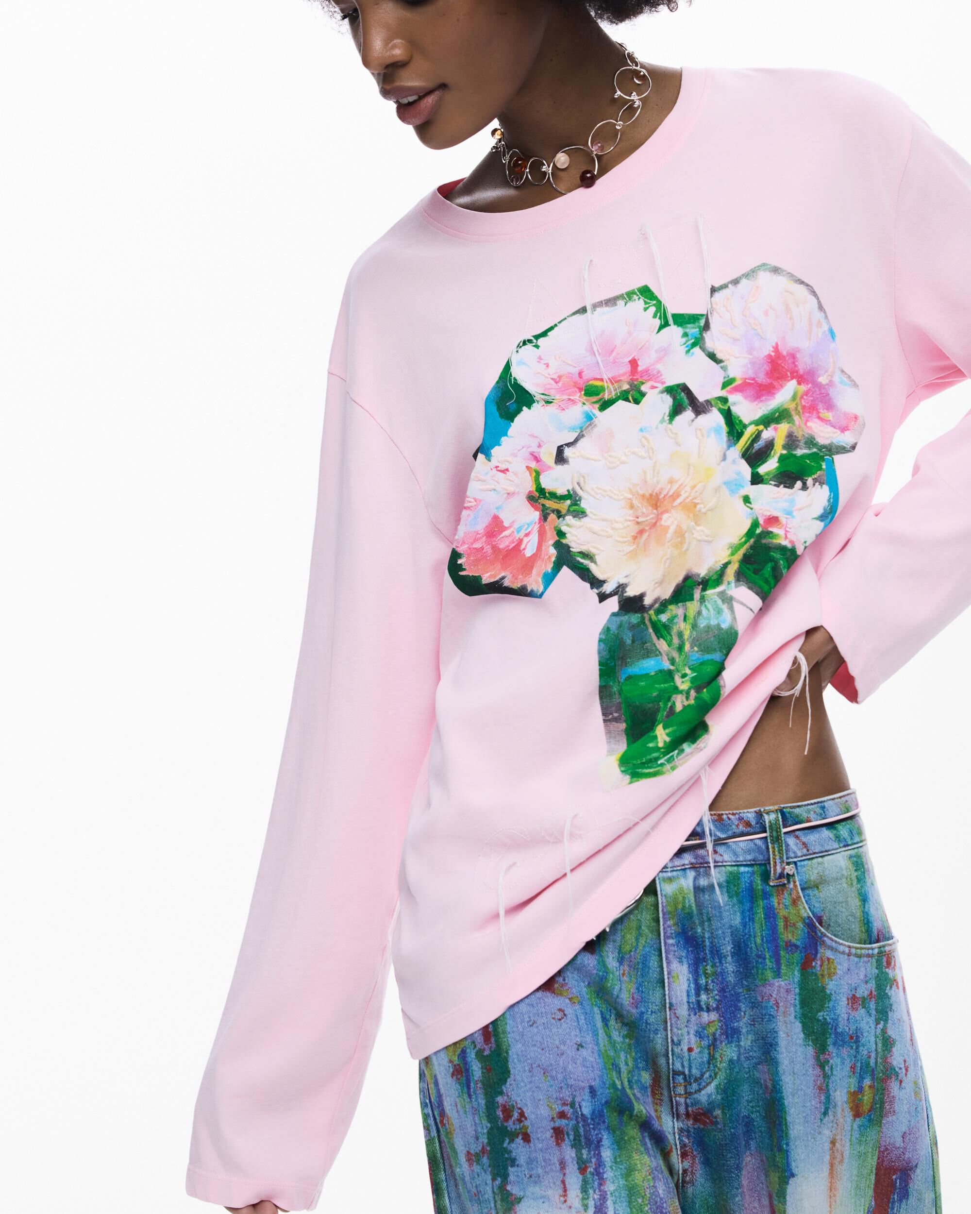 Camiseta de mujer ramo - Desigual - Rosa Rosa-4