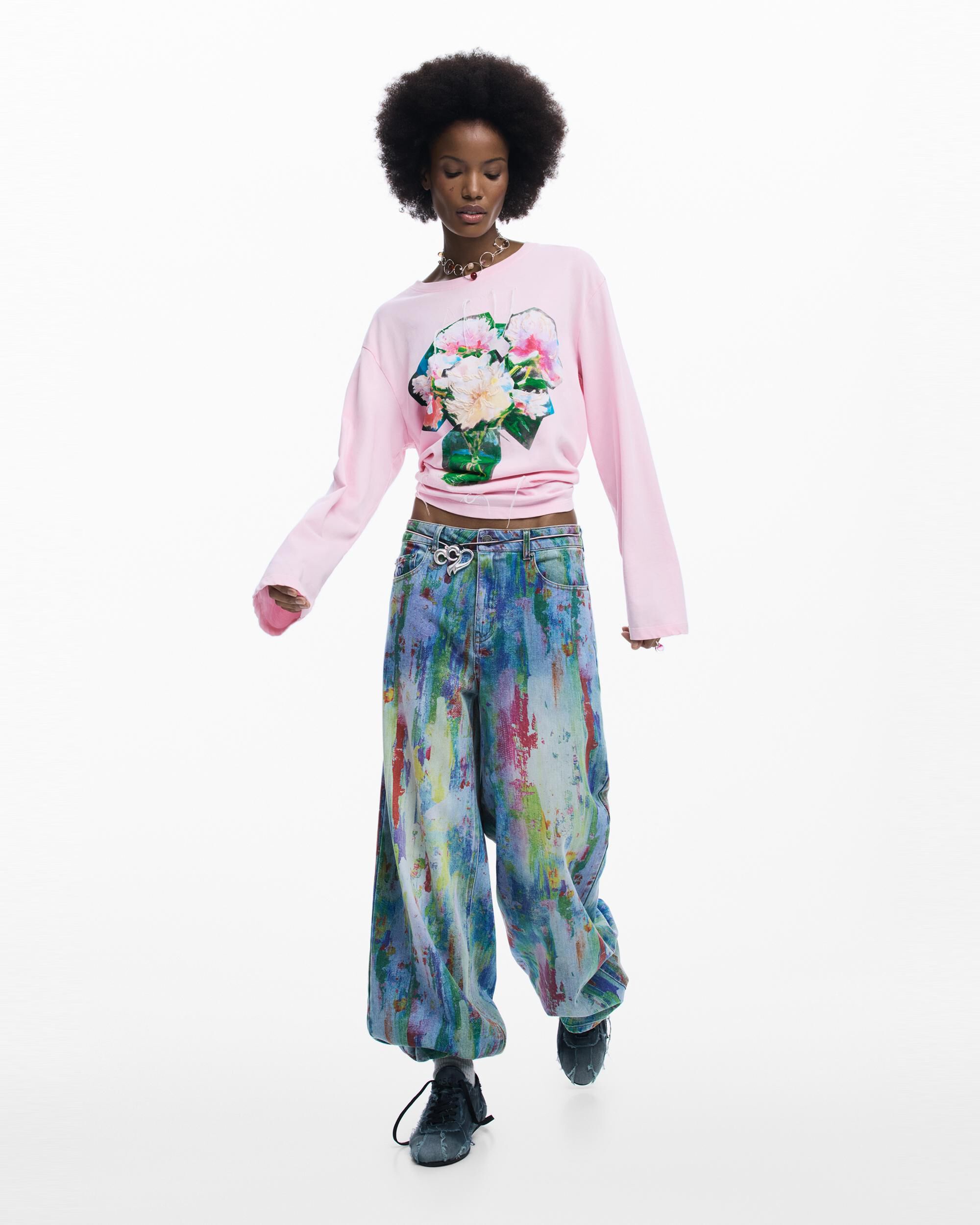 Camiseta de mujer ramo - Desigual - Rosa Rosa-5