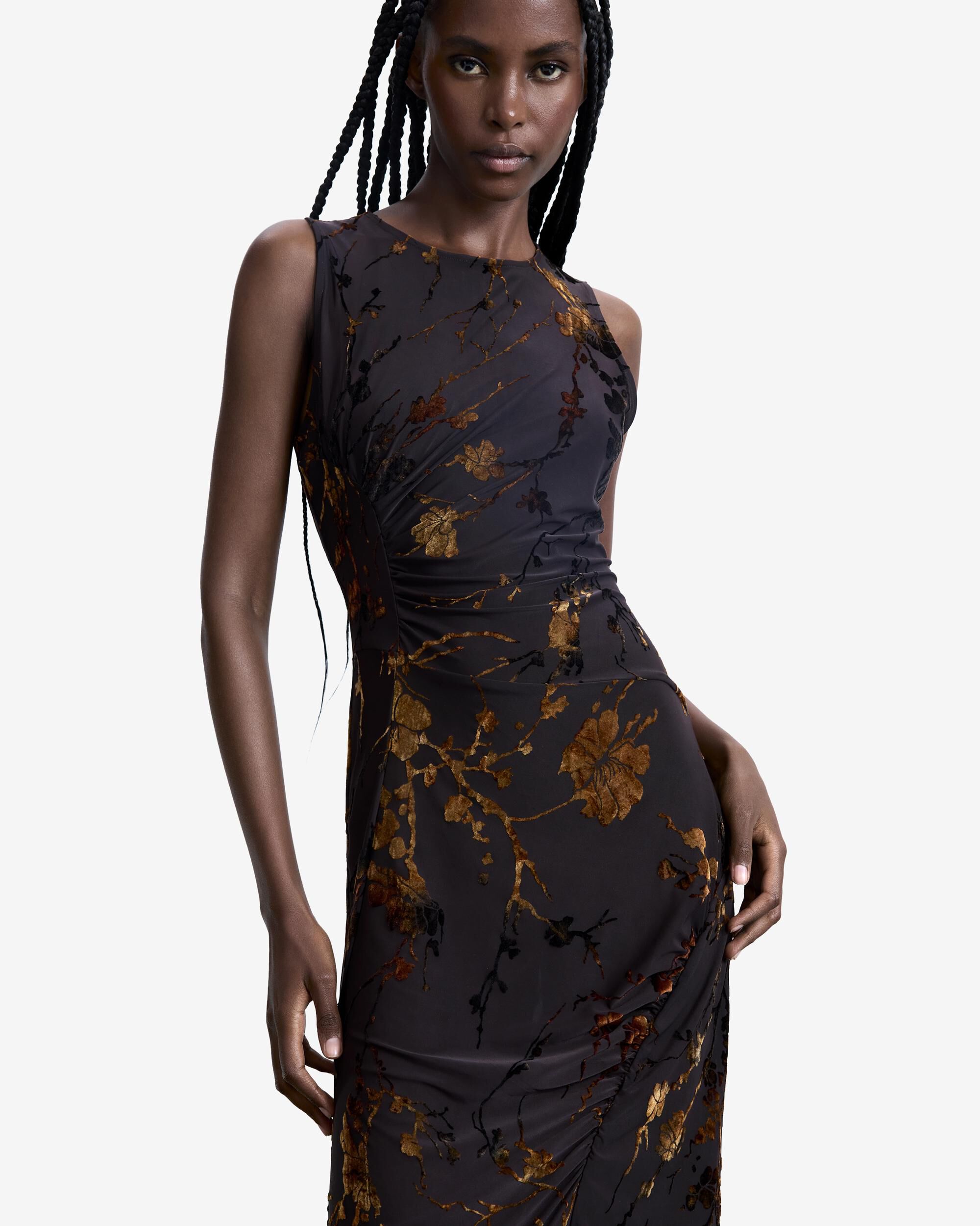 Vestido midi flocado - Desigual - Marrón Marrón-2