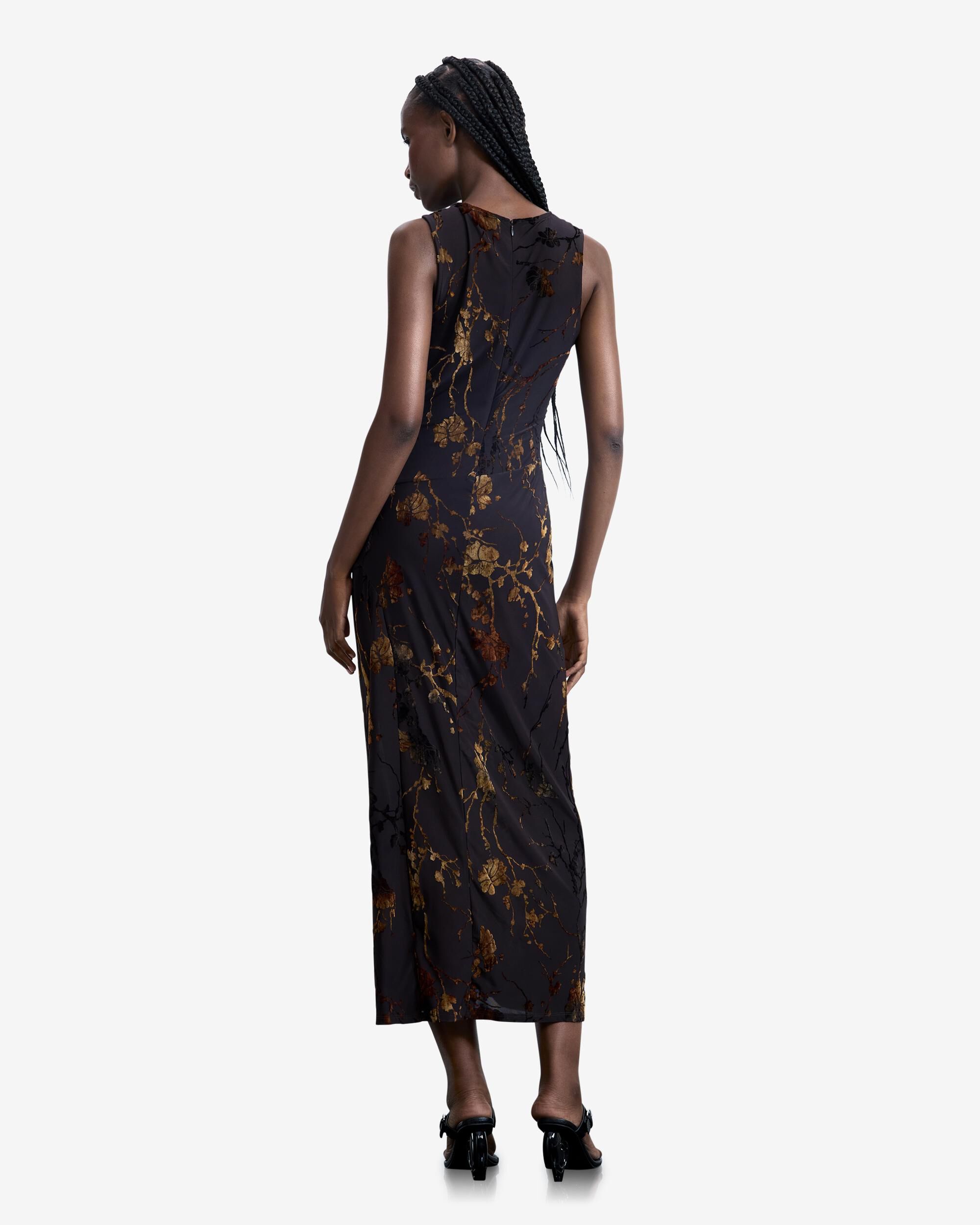 Vestido midi flocado - Desigual - Marrón Marrón-3