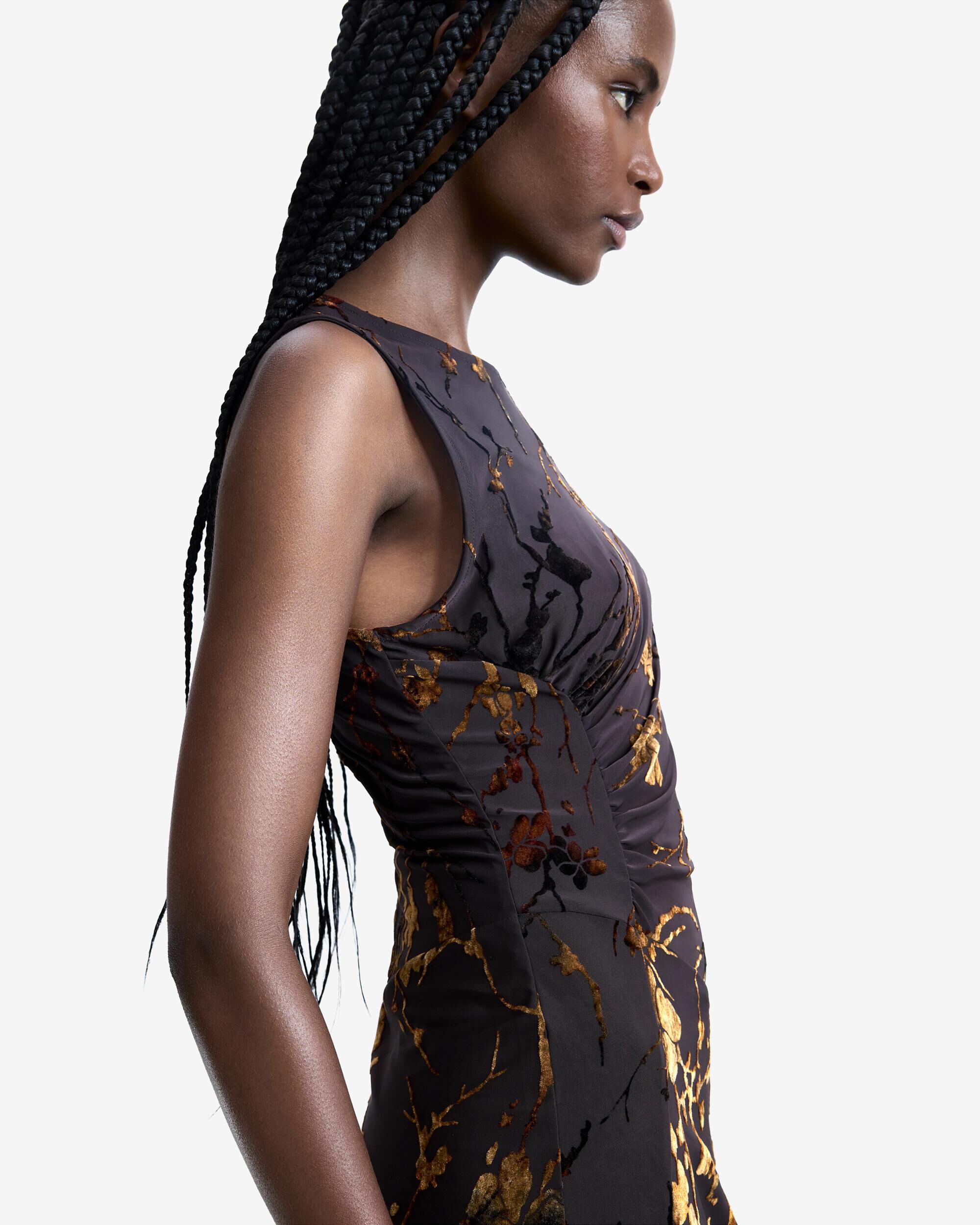 Vestido midi flocado - Desigual - Marrón Marrón-4