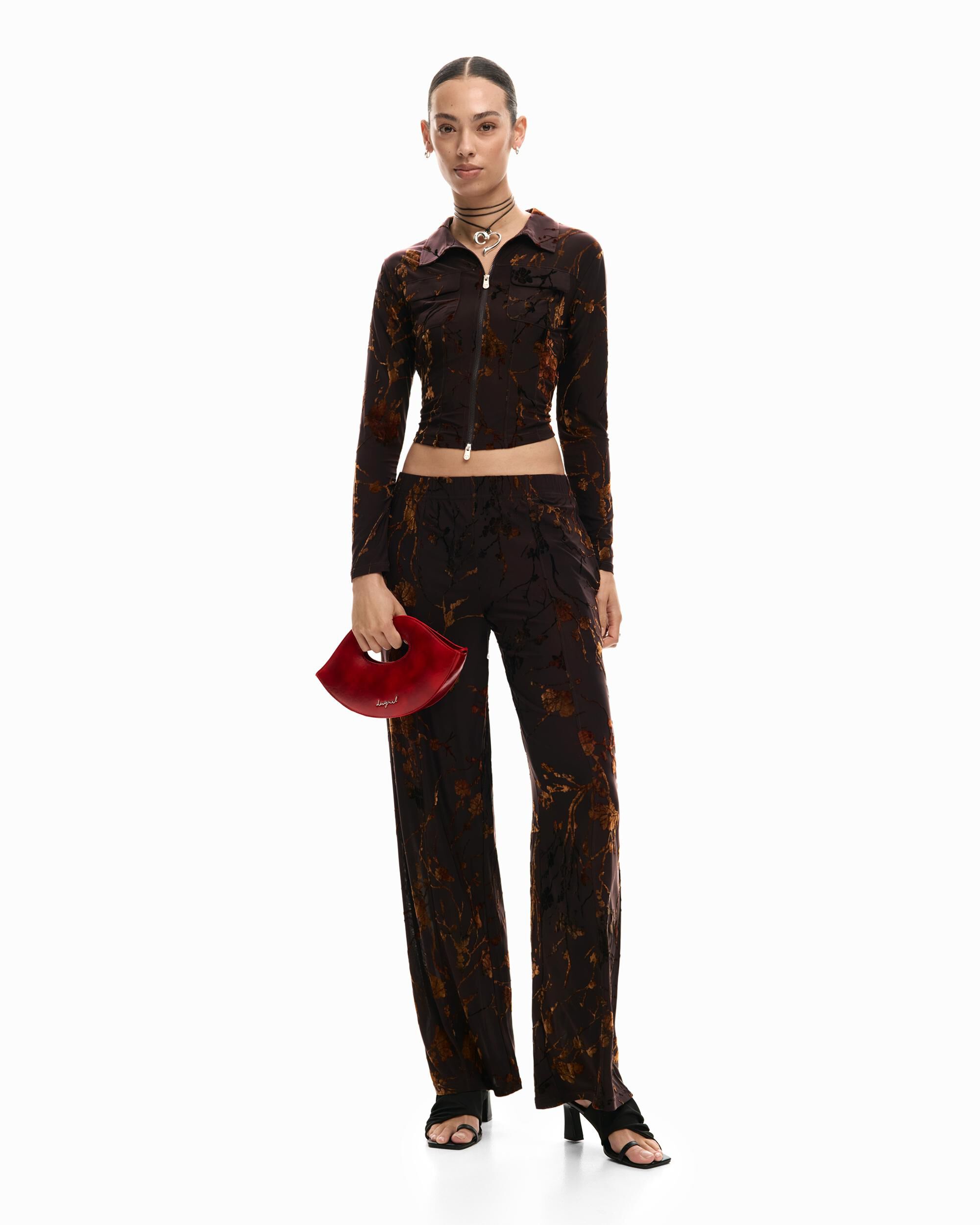 Desigual - Pantalón de mujer largo flocado.