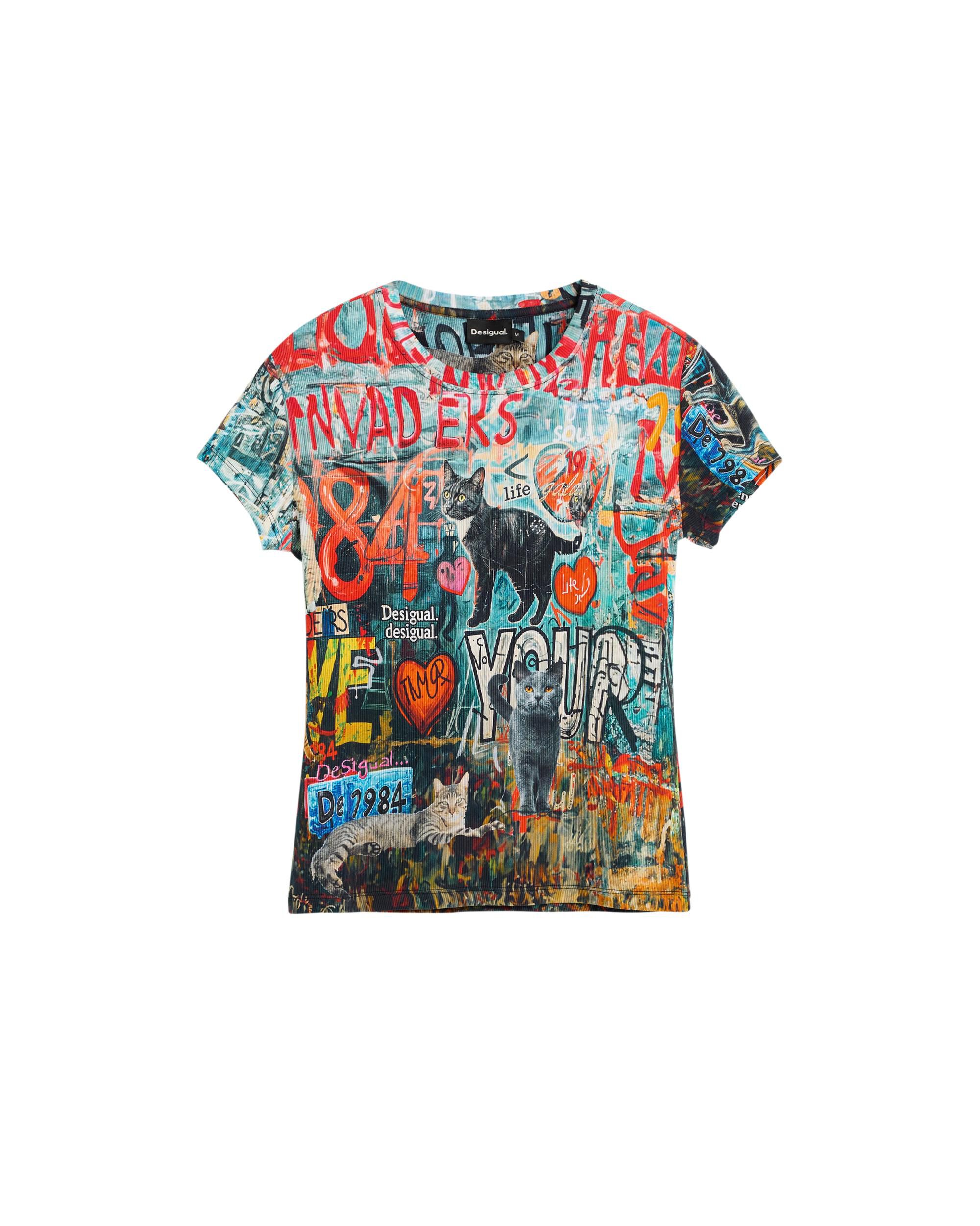 Camiseta de mujer estampada gatos - Desigual - Rojo Rojo-5