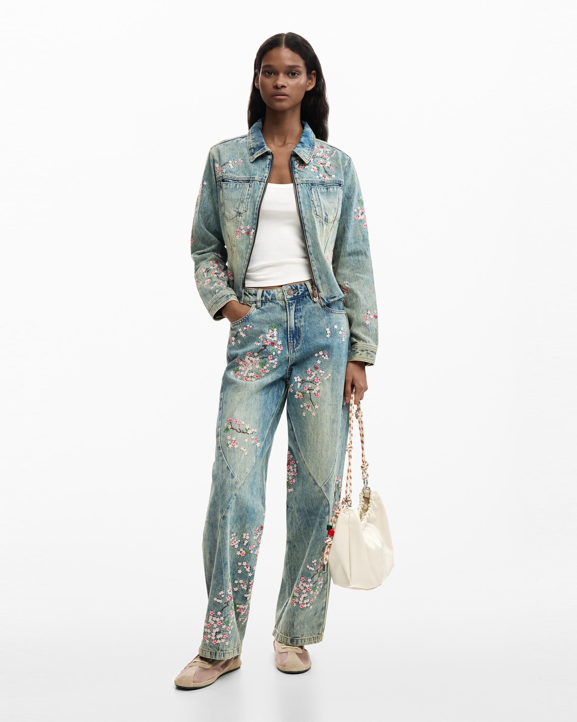 Pantalón de mujer vaquero bordados regular - Desigual - Azul Azul-1