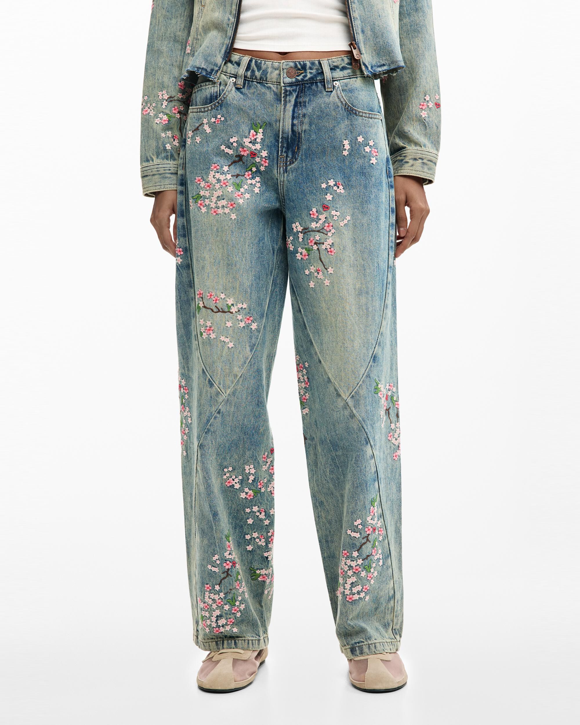 Pantalón de mujer vaquero bordados regular - Desigual - Azul Azul-2