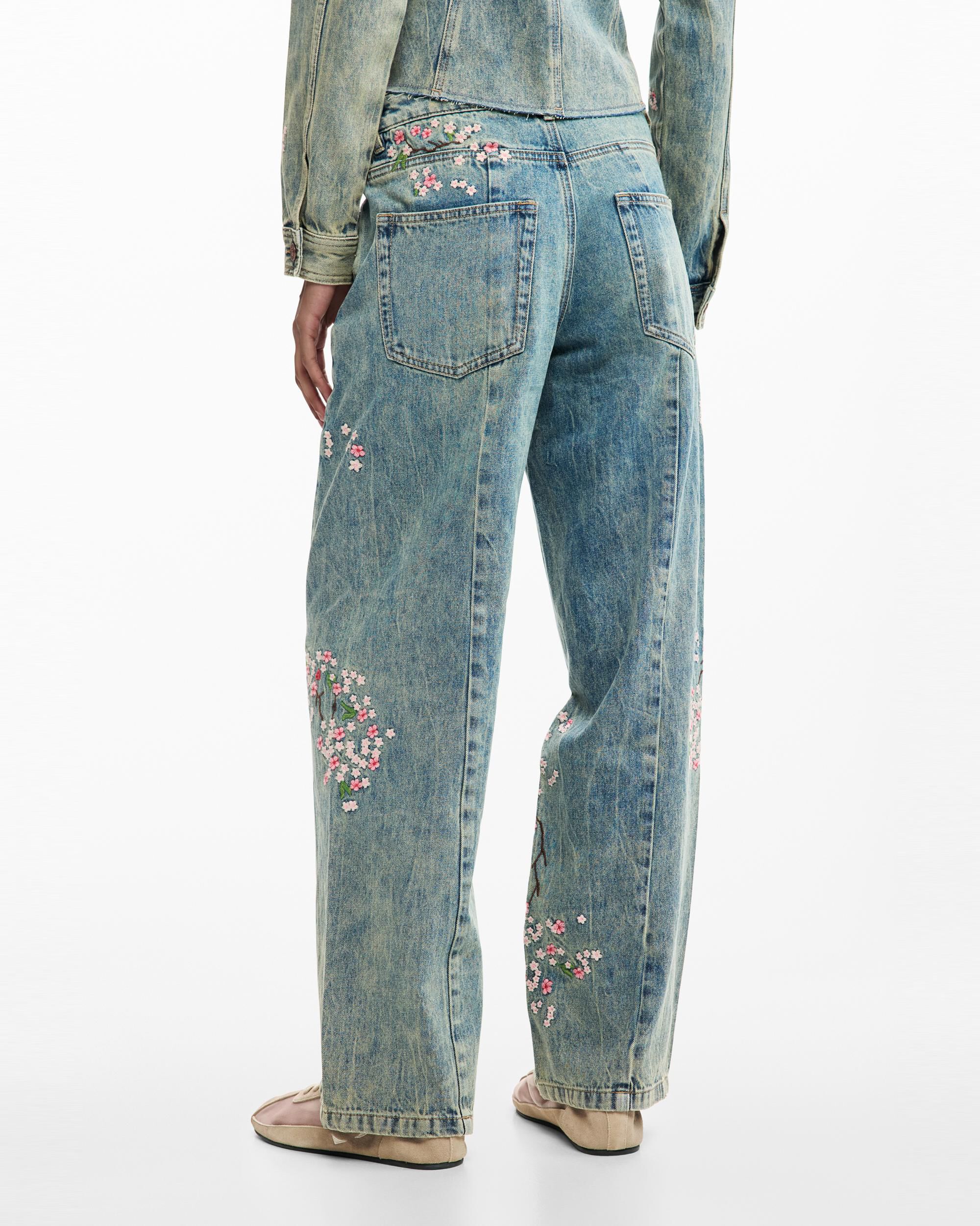 Pantalón de mujer vaquero bordados regular - Desigual - Azul Azul-3