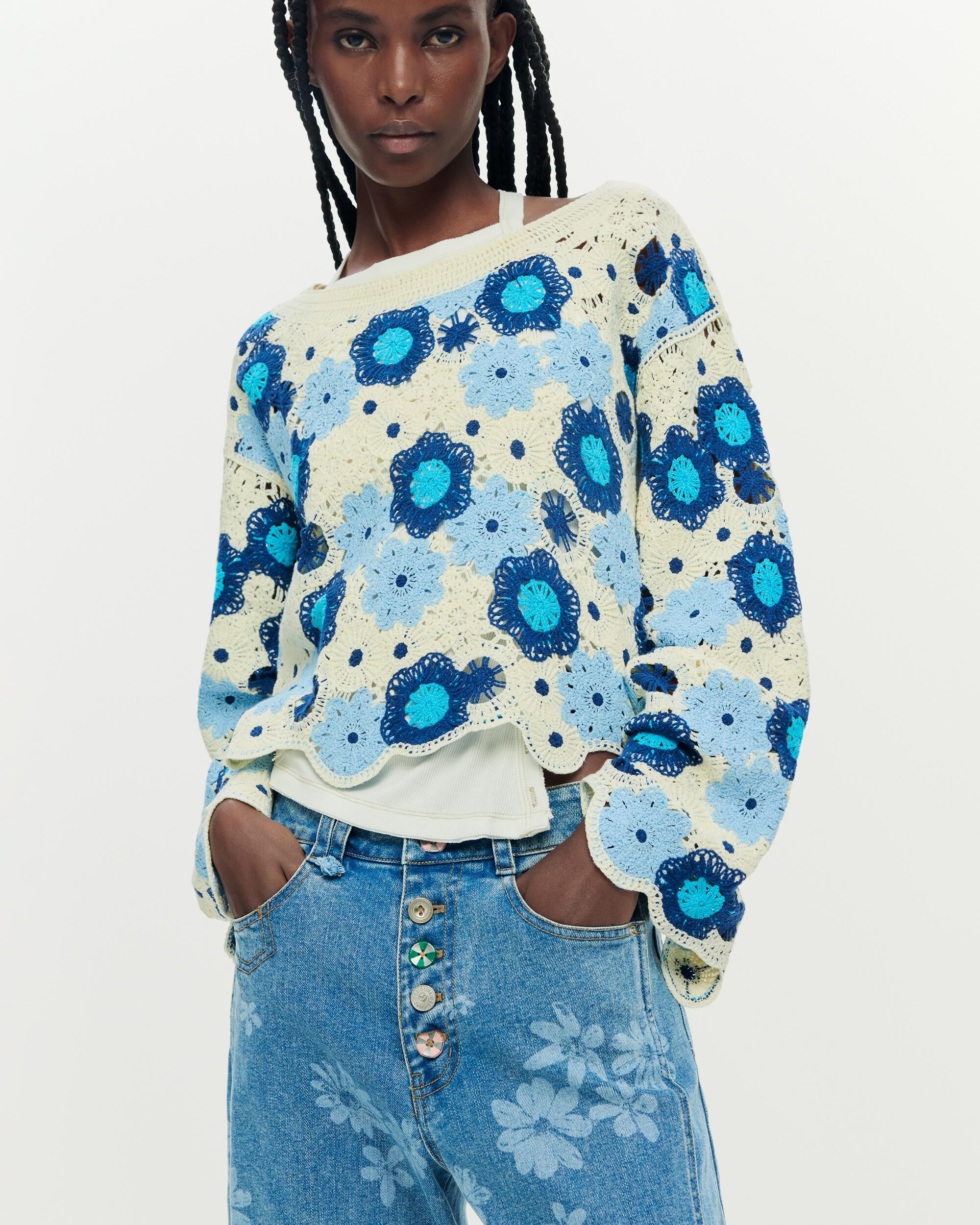 Desigual - Jersey de mujer crochet flores.