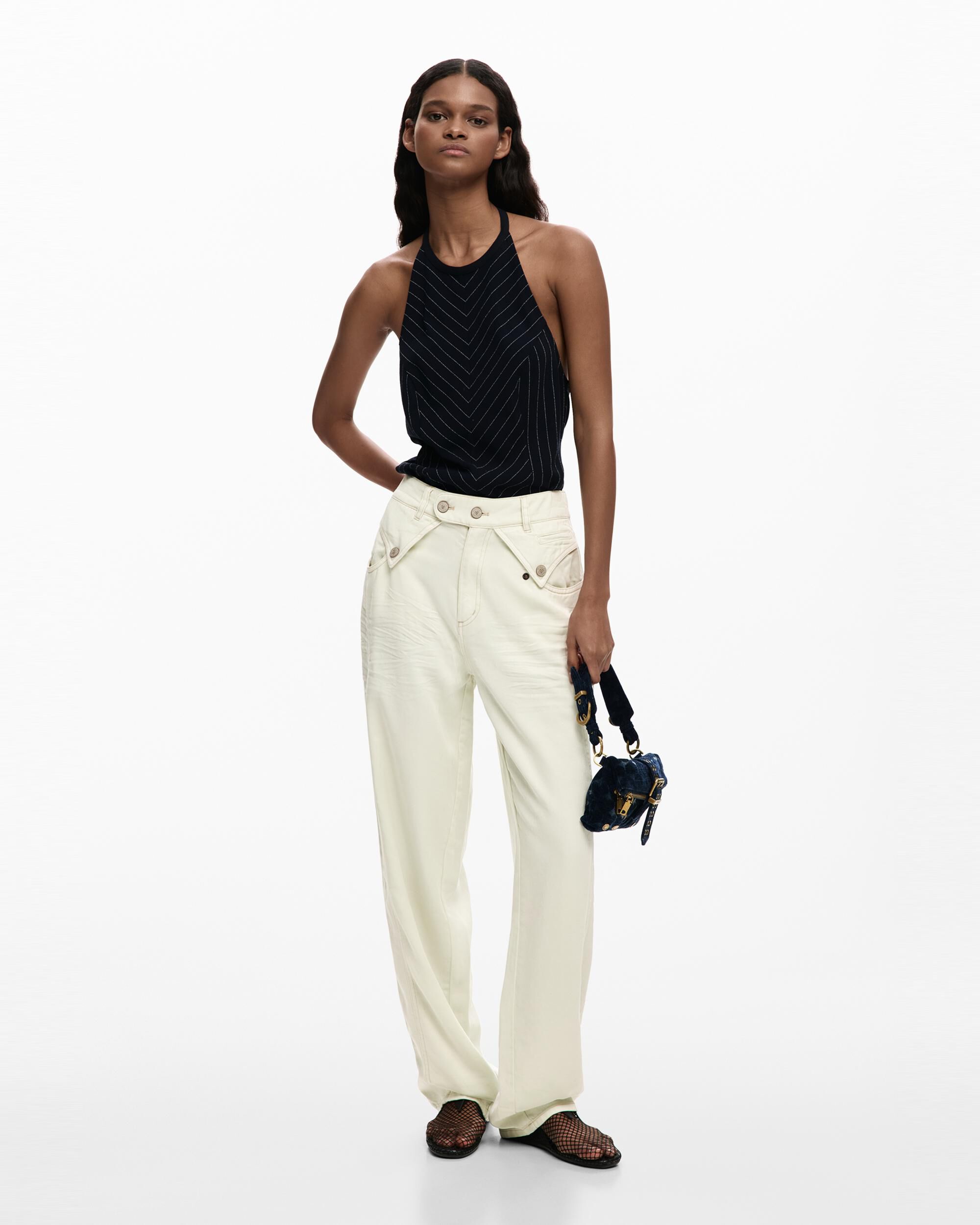 Pantalones anchos de mujer botones - Desigual - Crudo Crudo-1