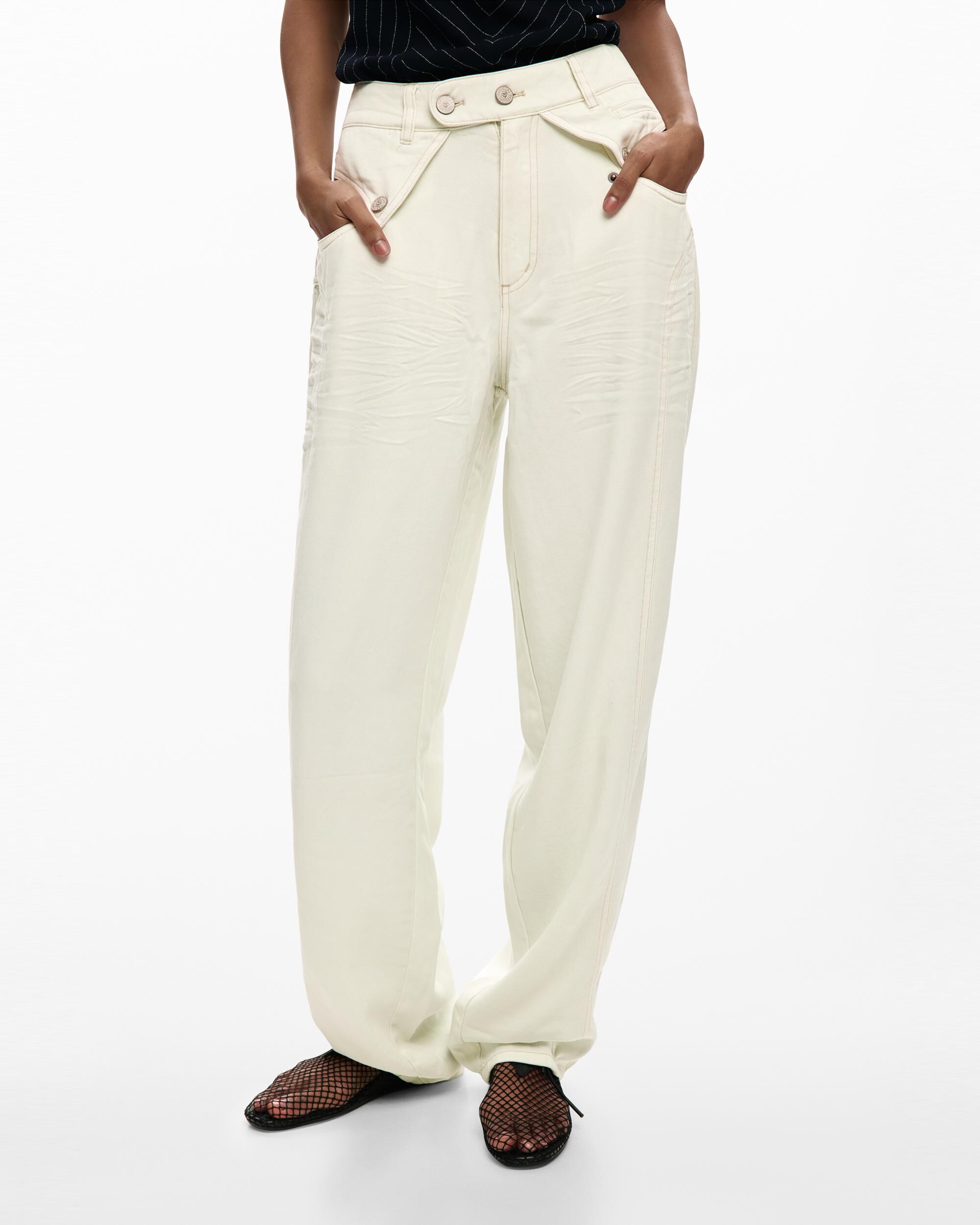 Pantalones anchos de mujer botones - Desigual - Crudo Crudo-2