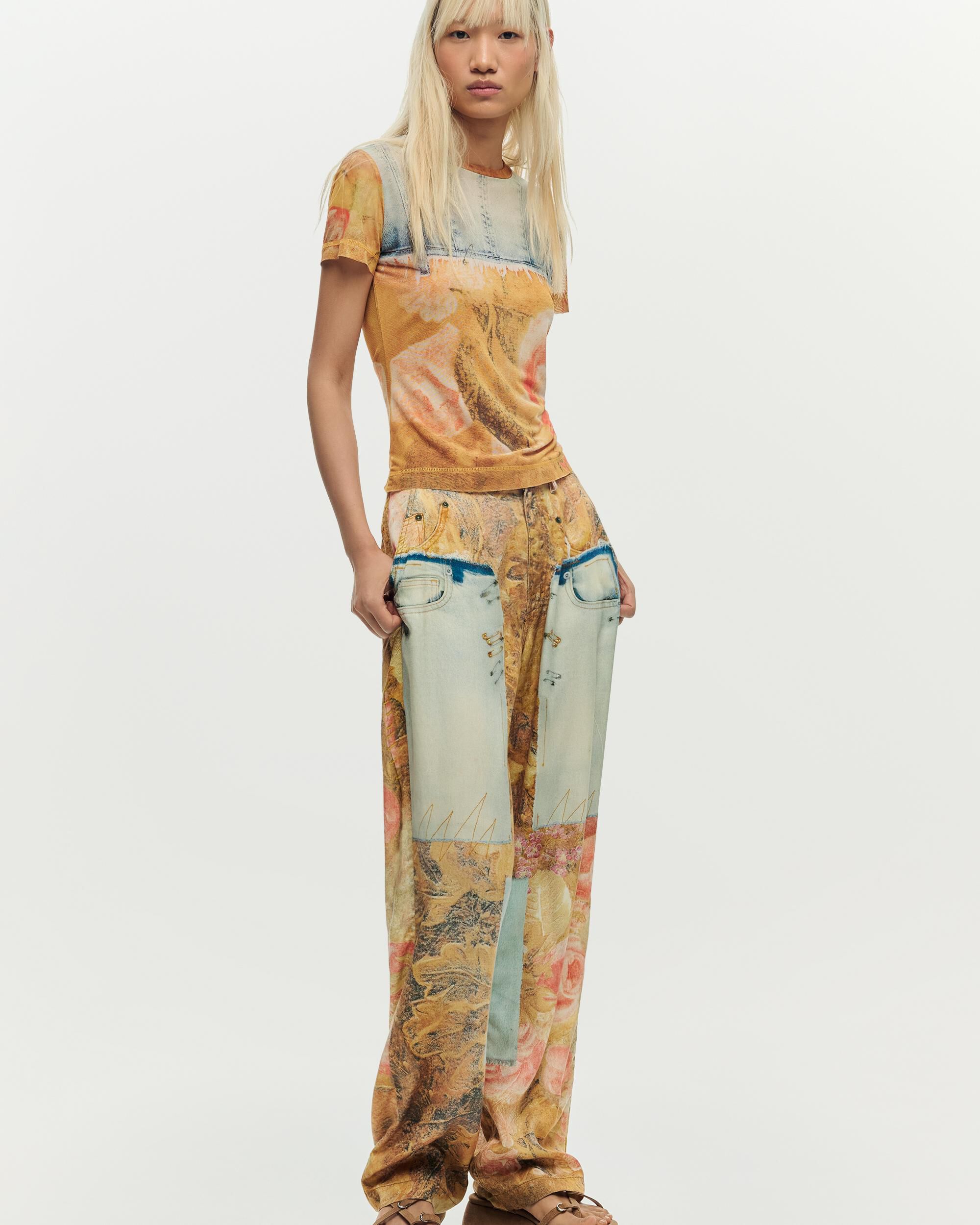 Desigual - Pantalón recto de mujer estampado híbrido.