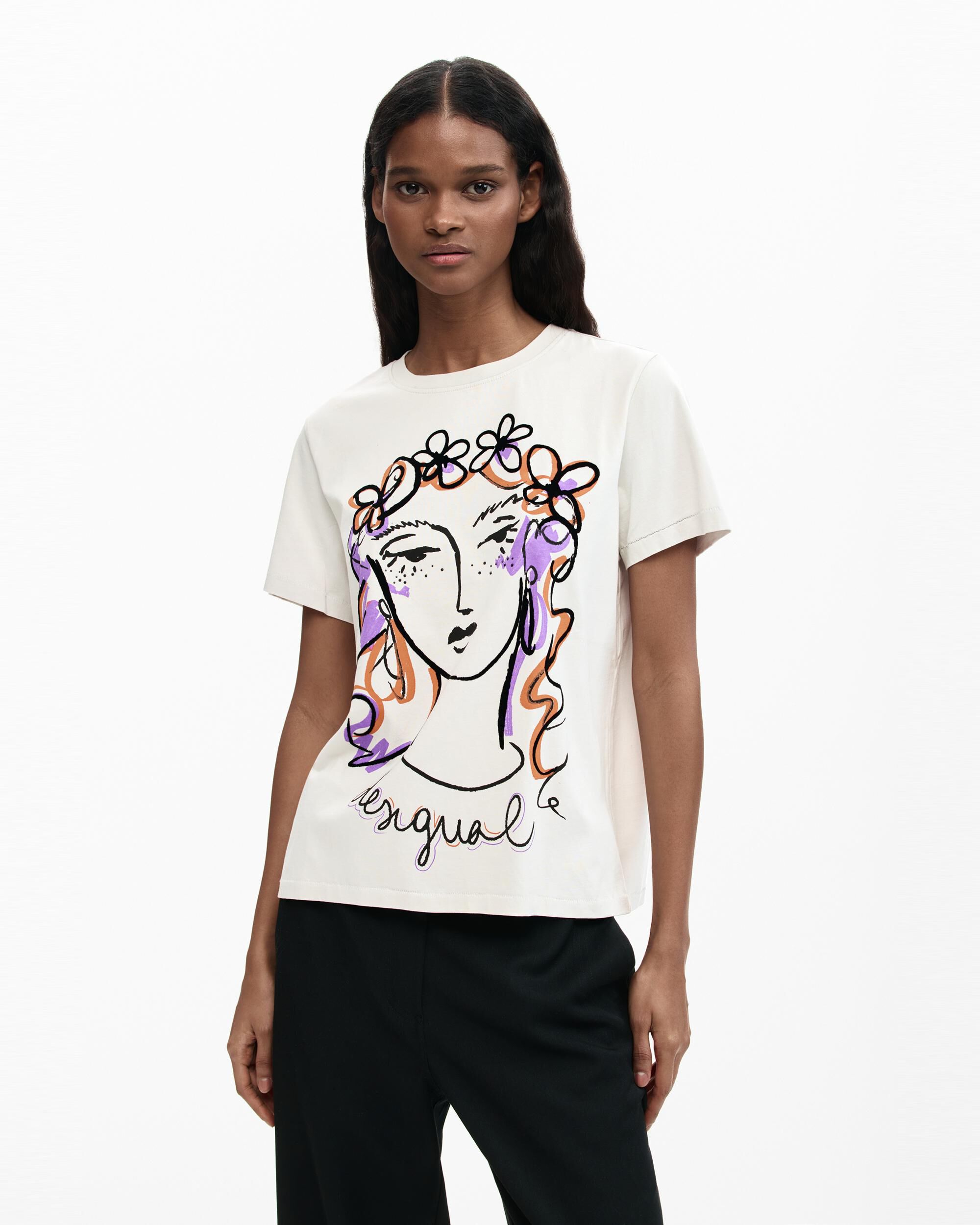 Desigual - Camiseta de mujer estampada rostro.