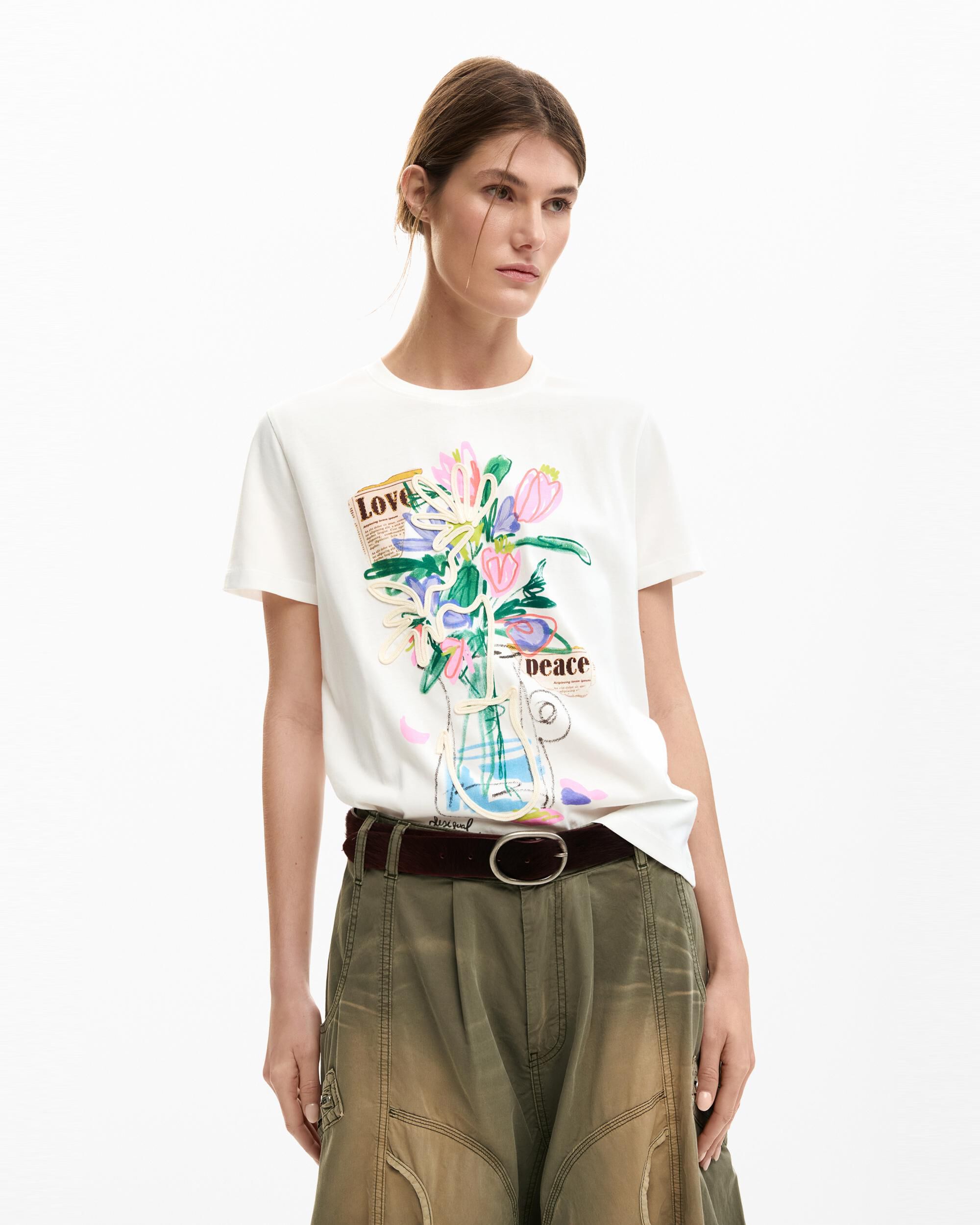 Desigual - Camiseta de mujer estampada jarrón.