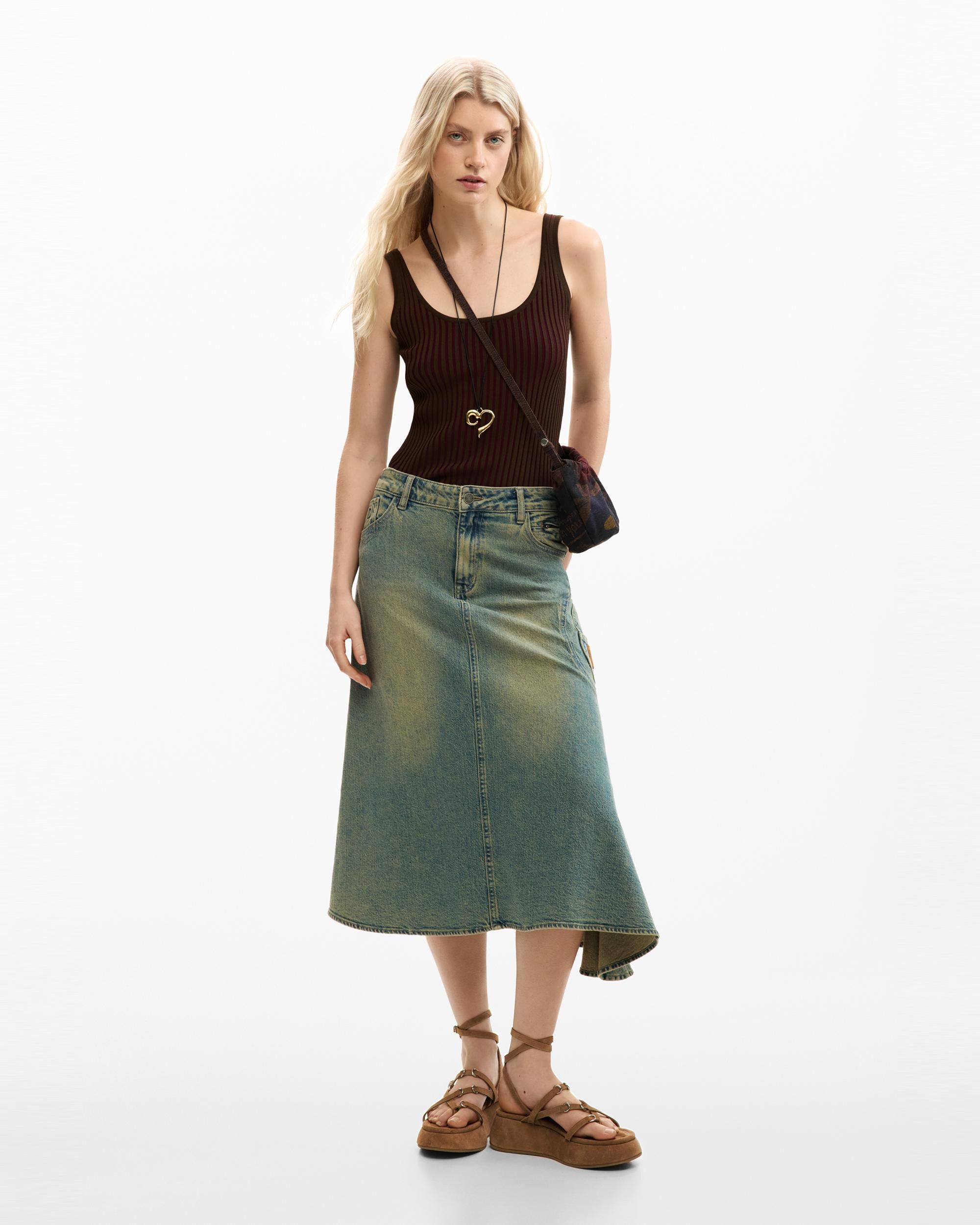 Camiseta de mujer tirantes canalé - Desigual - Marrón Marrón-2