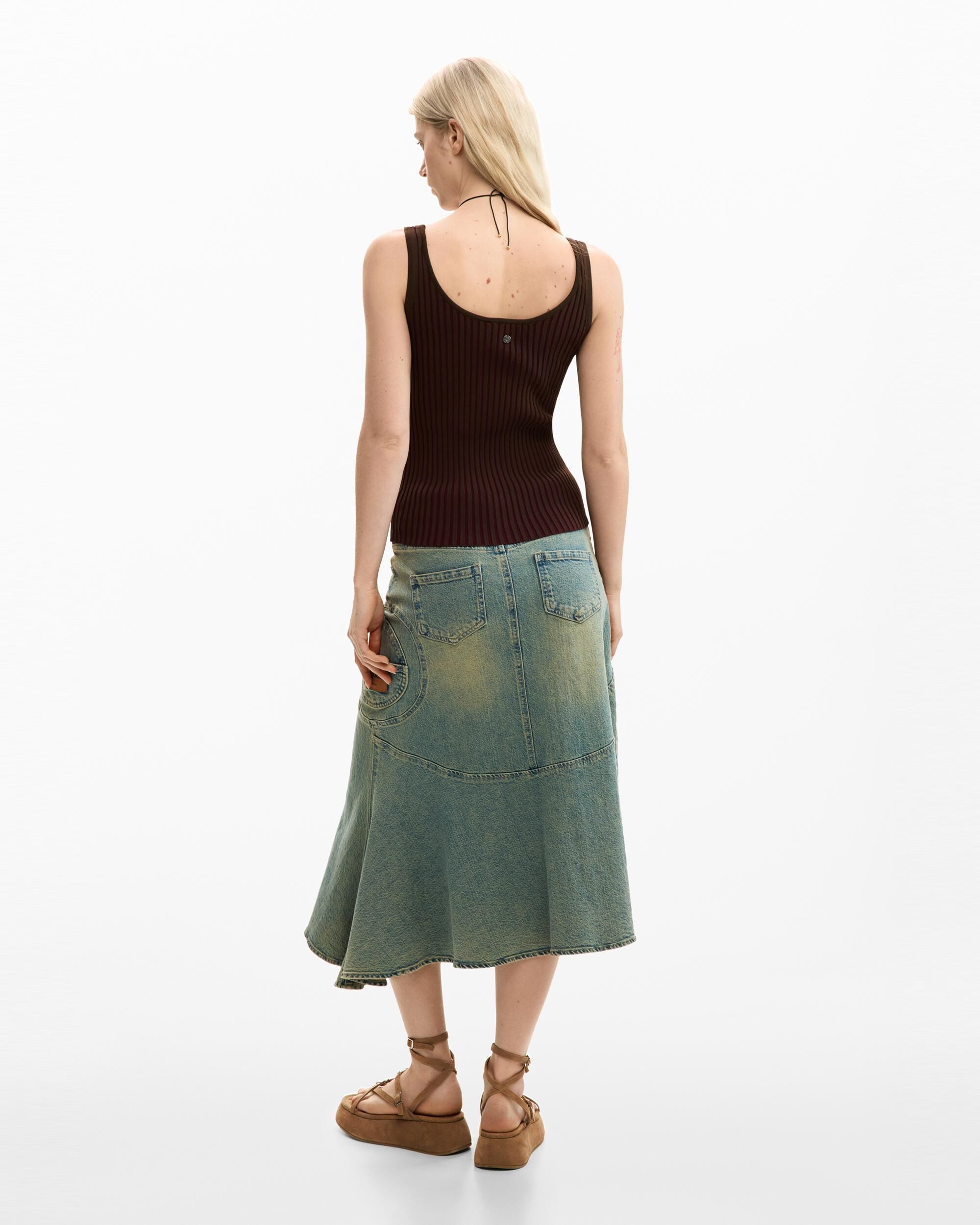 Camiseta de mujer tirantes canalé - Desigual - Marrón Marrón-3