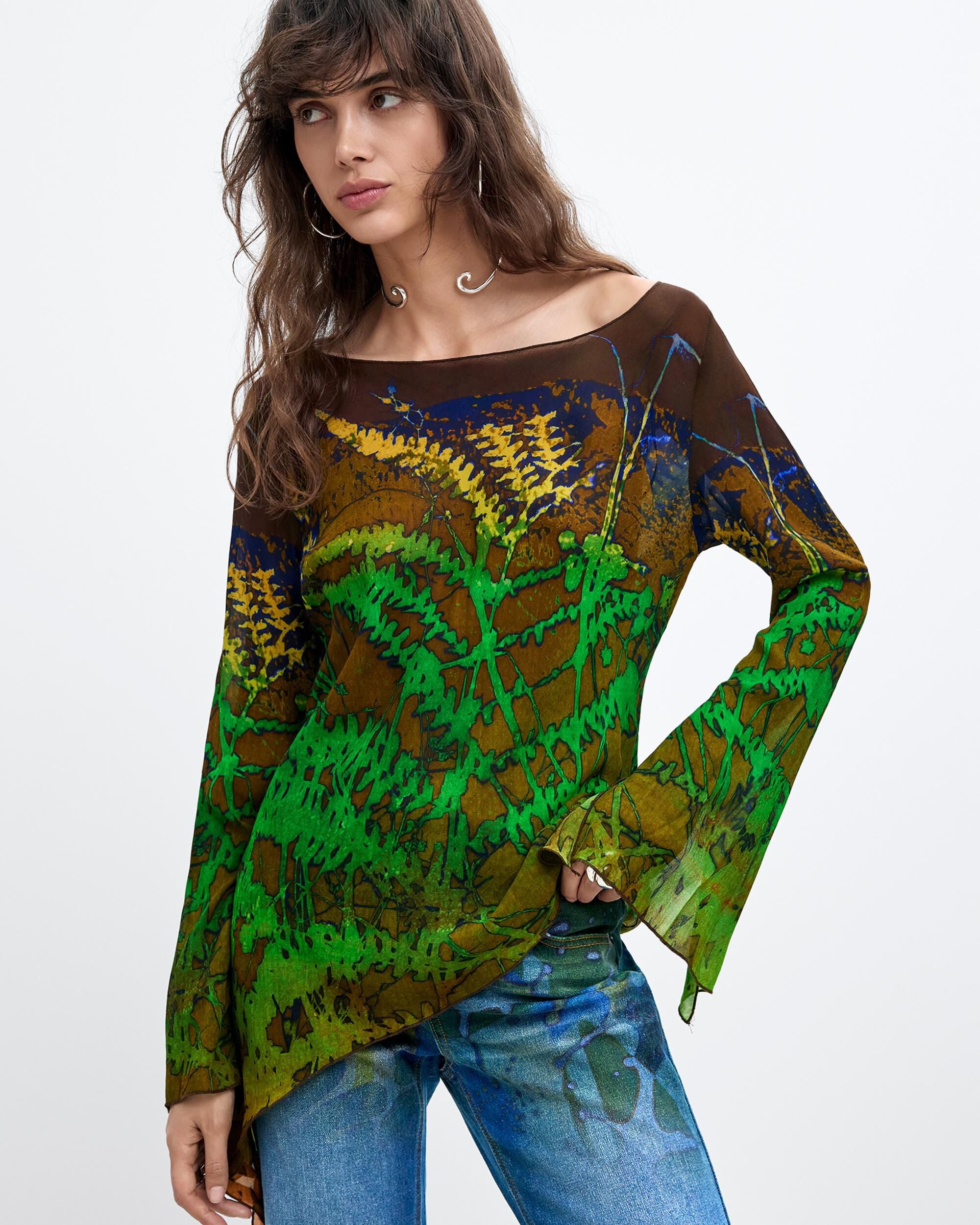 Blusa de mujer asimétrica estampada m c lacroix - Desigual - Verde Verde-1