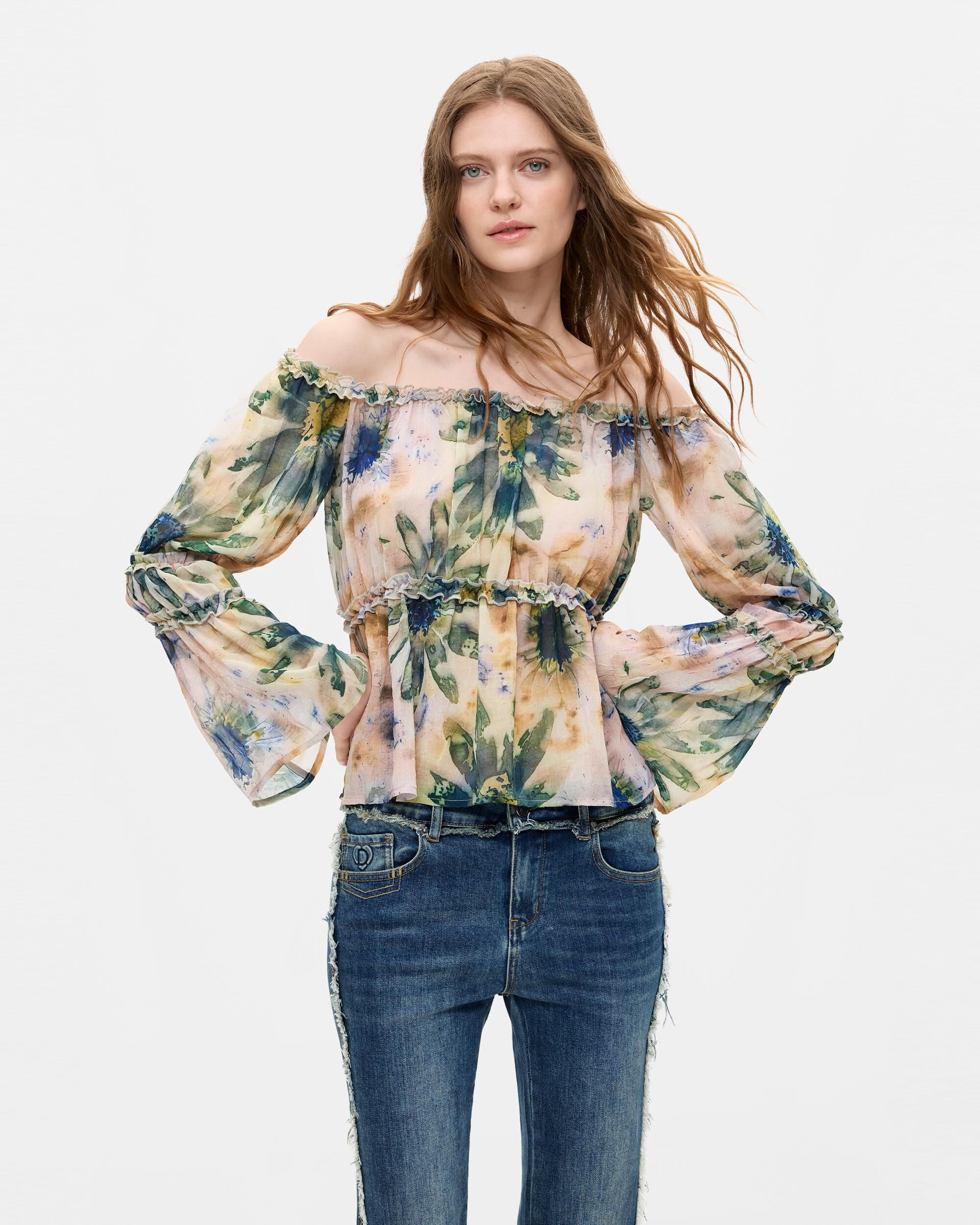 Blusa de mujer manga larga estampada - Desigual - Rosa Rosa-1
