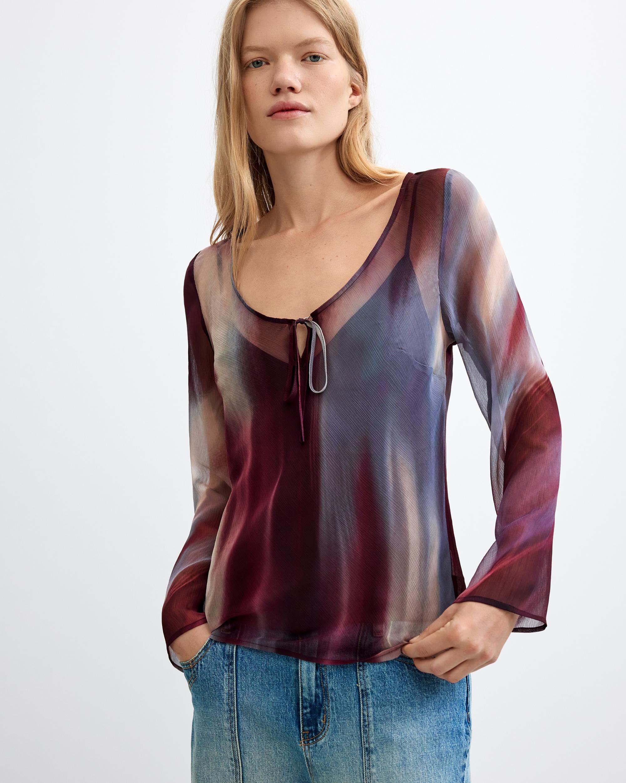 Blusa de mujer manga larga transparente - Desigual - Rojo Rojo-1