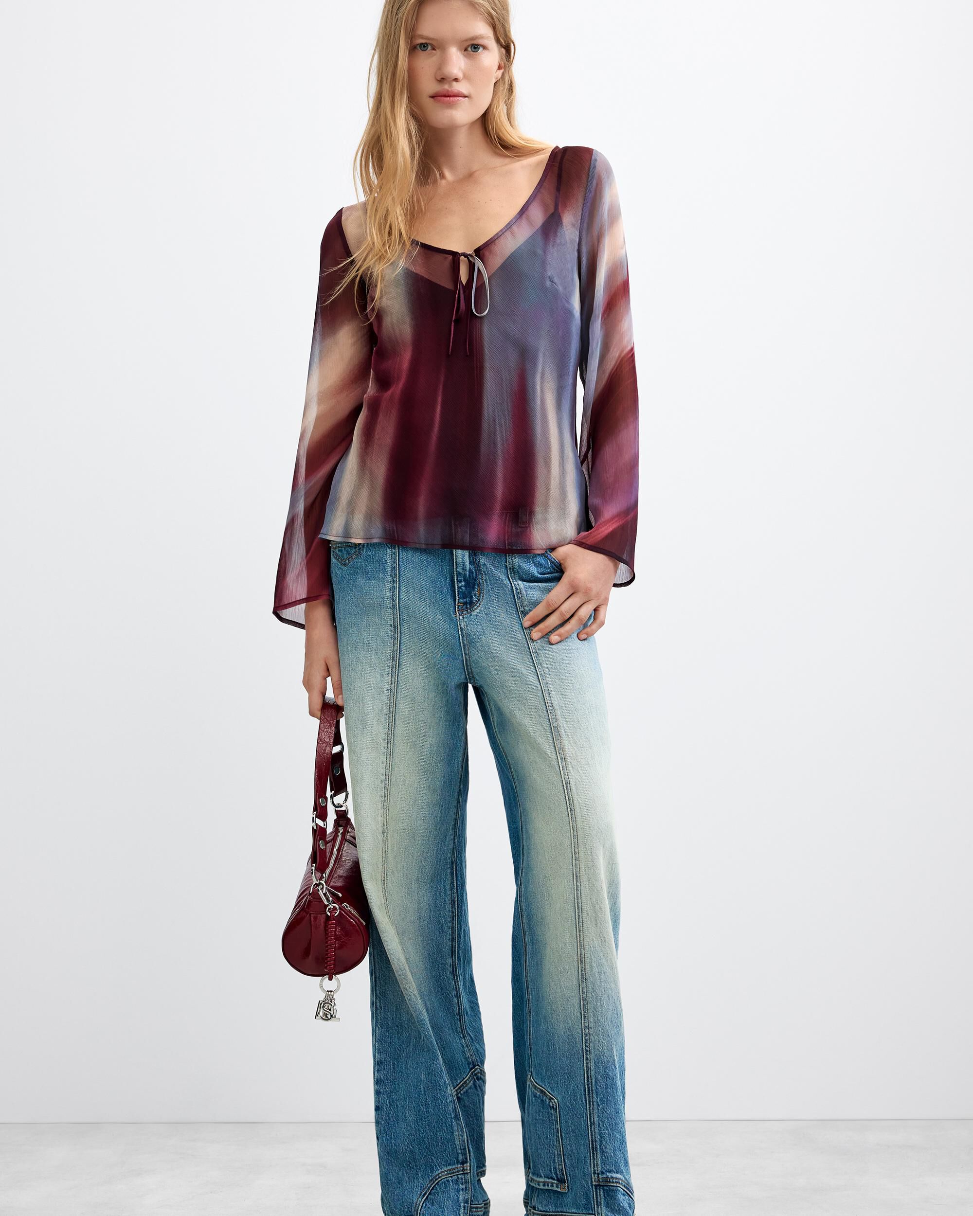 Blusa de mujer manga larga transparente - Desigual - Rojo Rojo-2