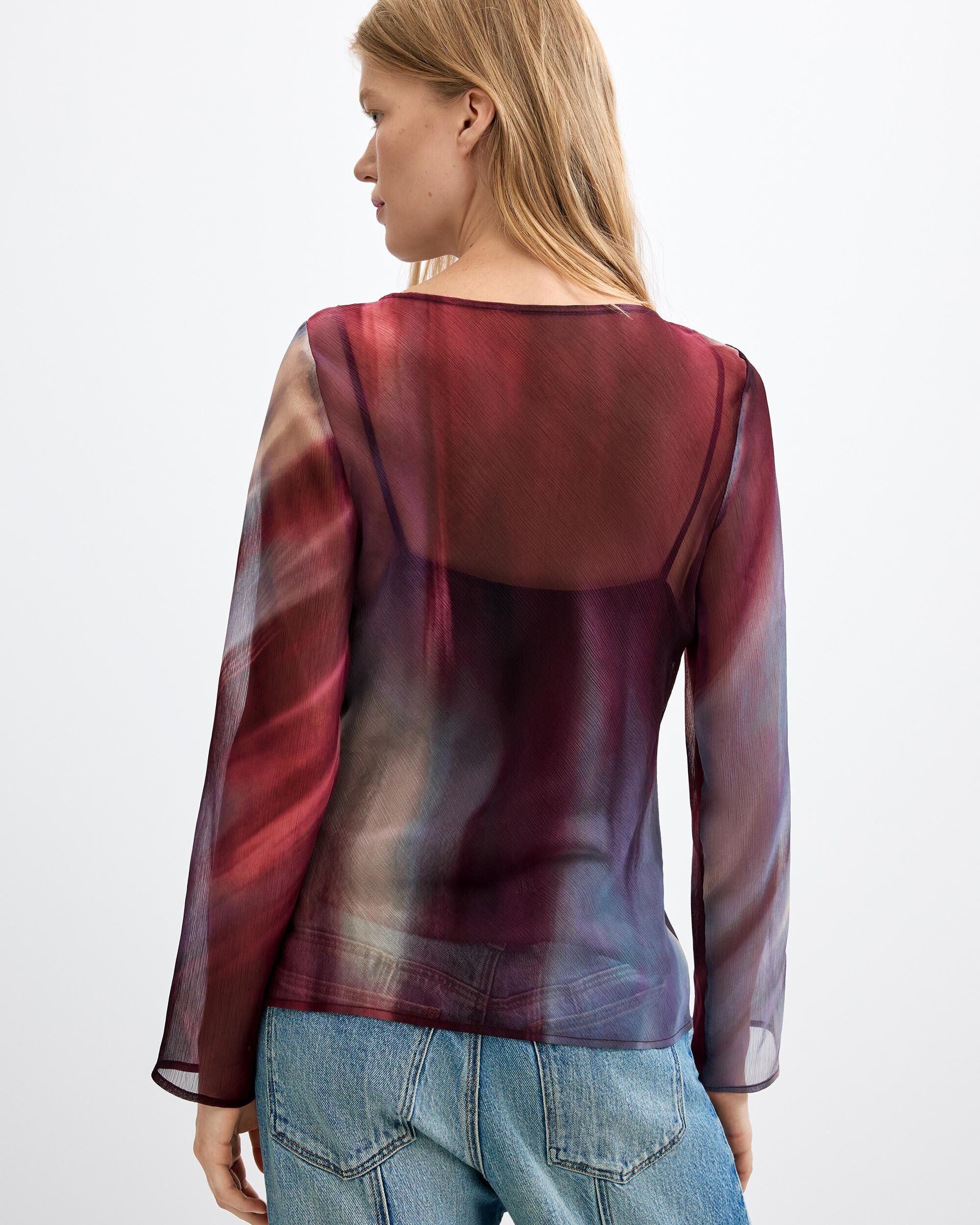 Blusa de mujer manga larga transparente - Desigual - Rojo Rojo-3