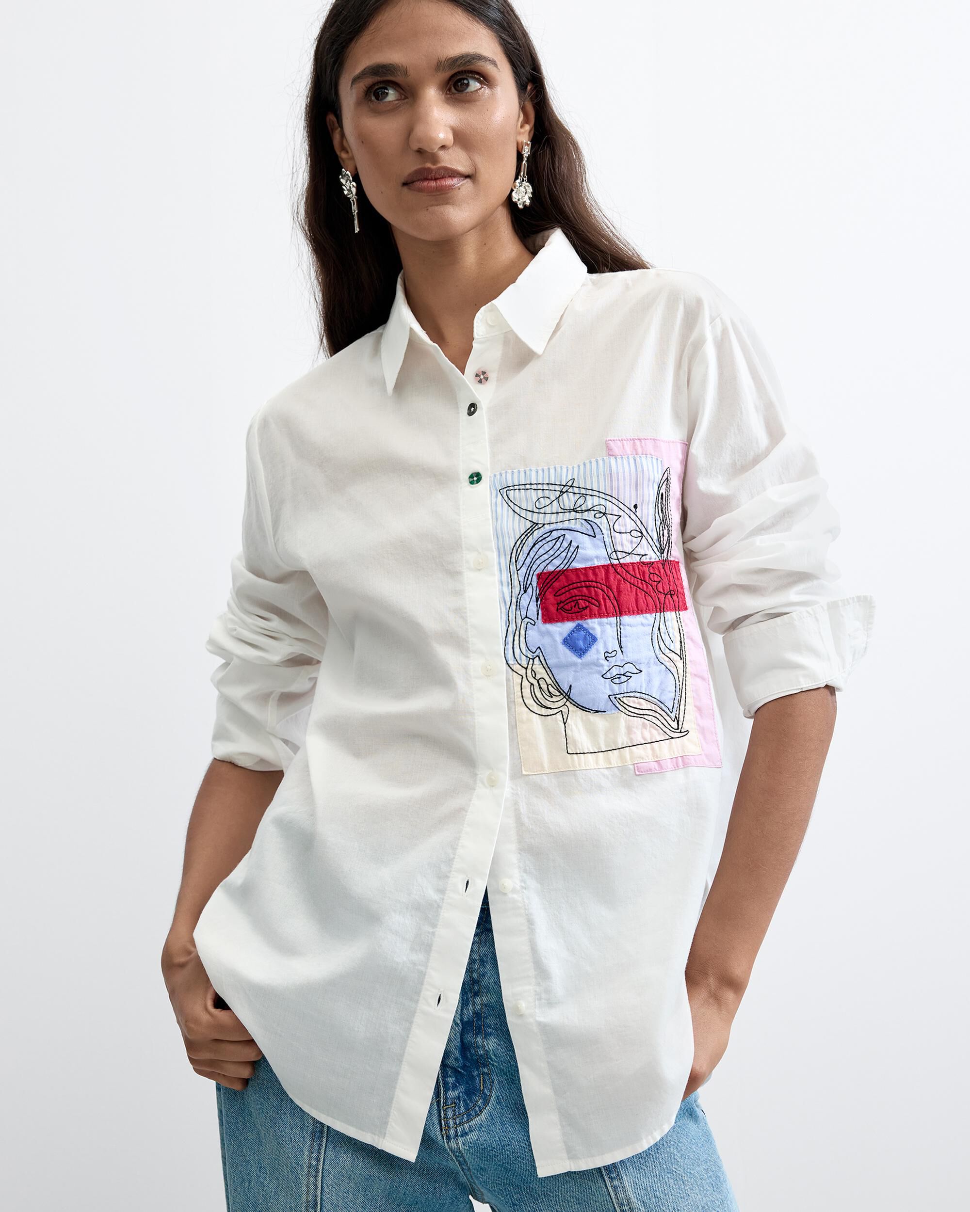 Desigual - Camisa de mujer bolsillo estampado 100% algodón.