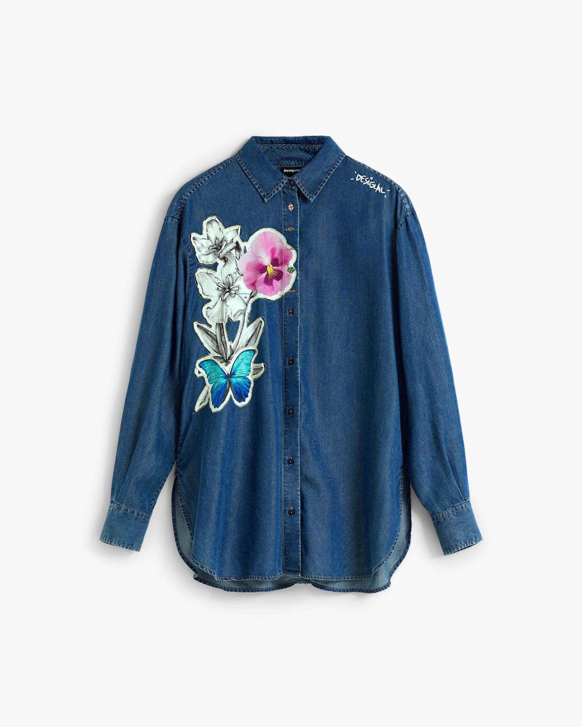 Camisa de mujer bordada flores - Desigual - Rosa Rosa-4