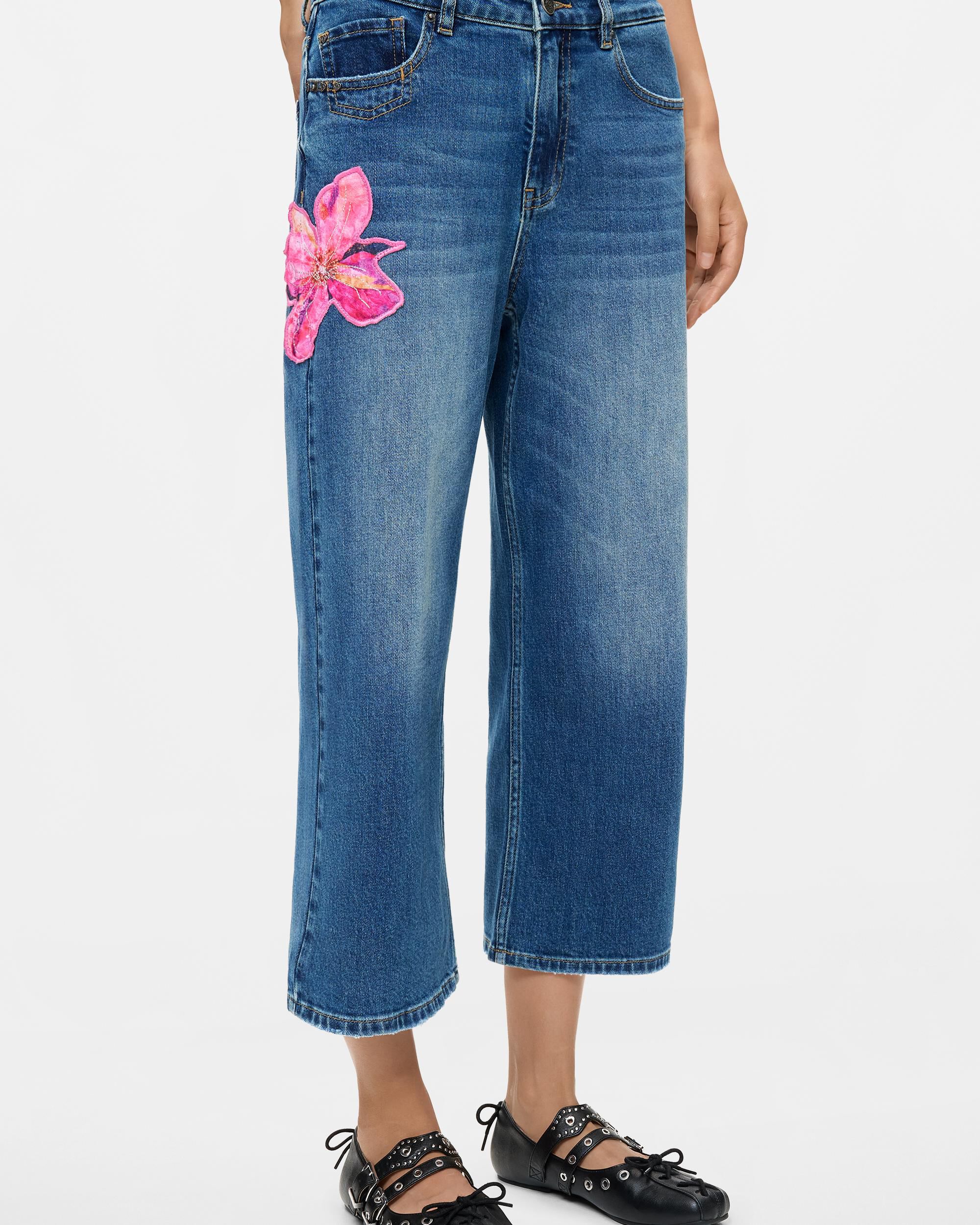 Pantalón de mujer vaquero floral culotte - Desigual - Azul Azul-2