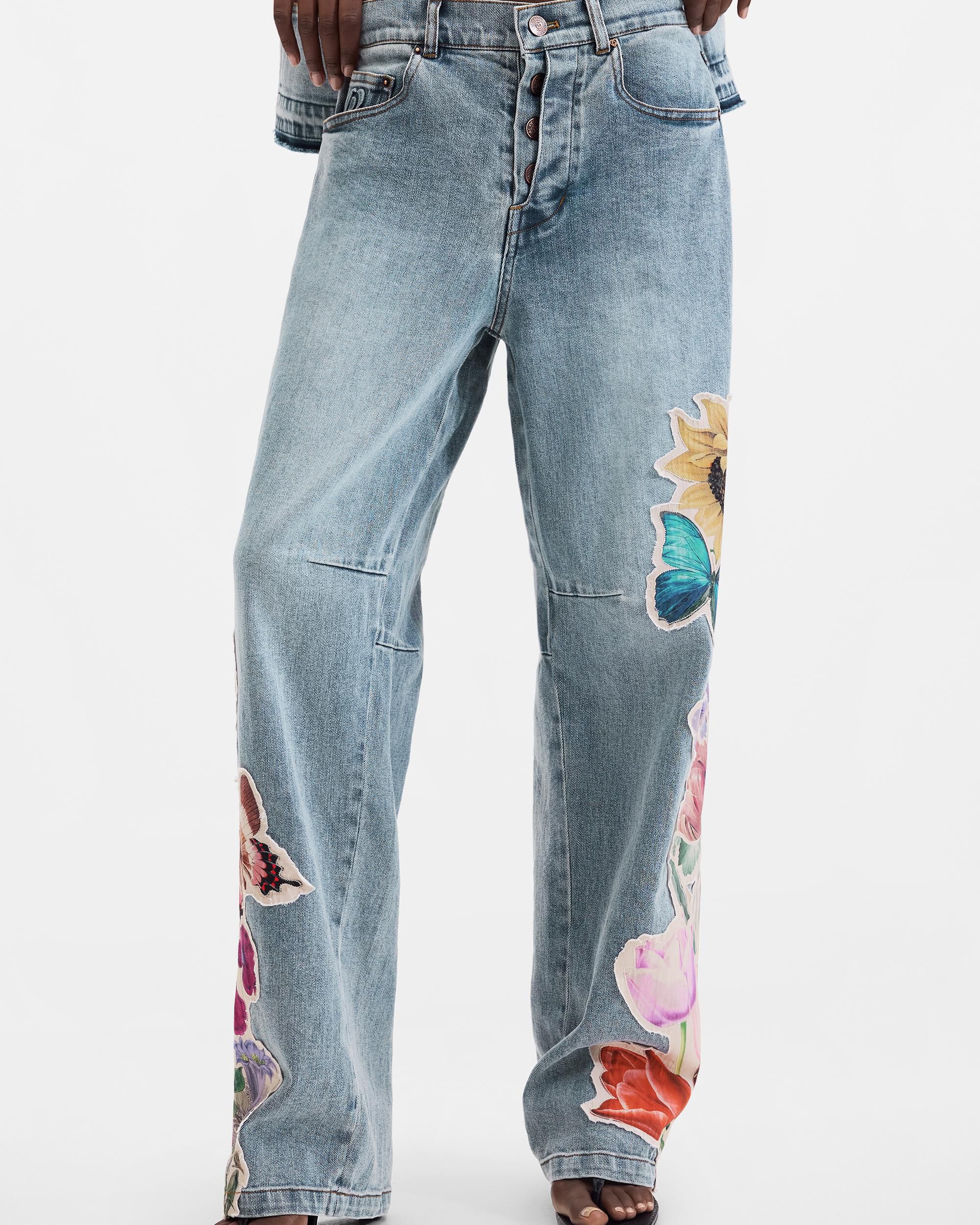 Pantalón de mujer vaquero estampado flores - Desigual - Azul Azul-3