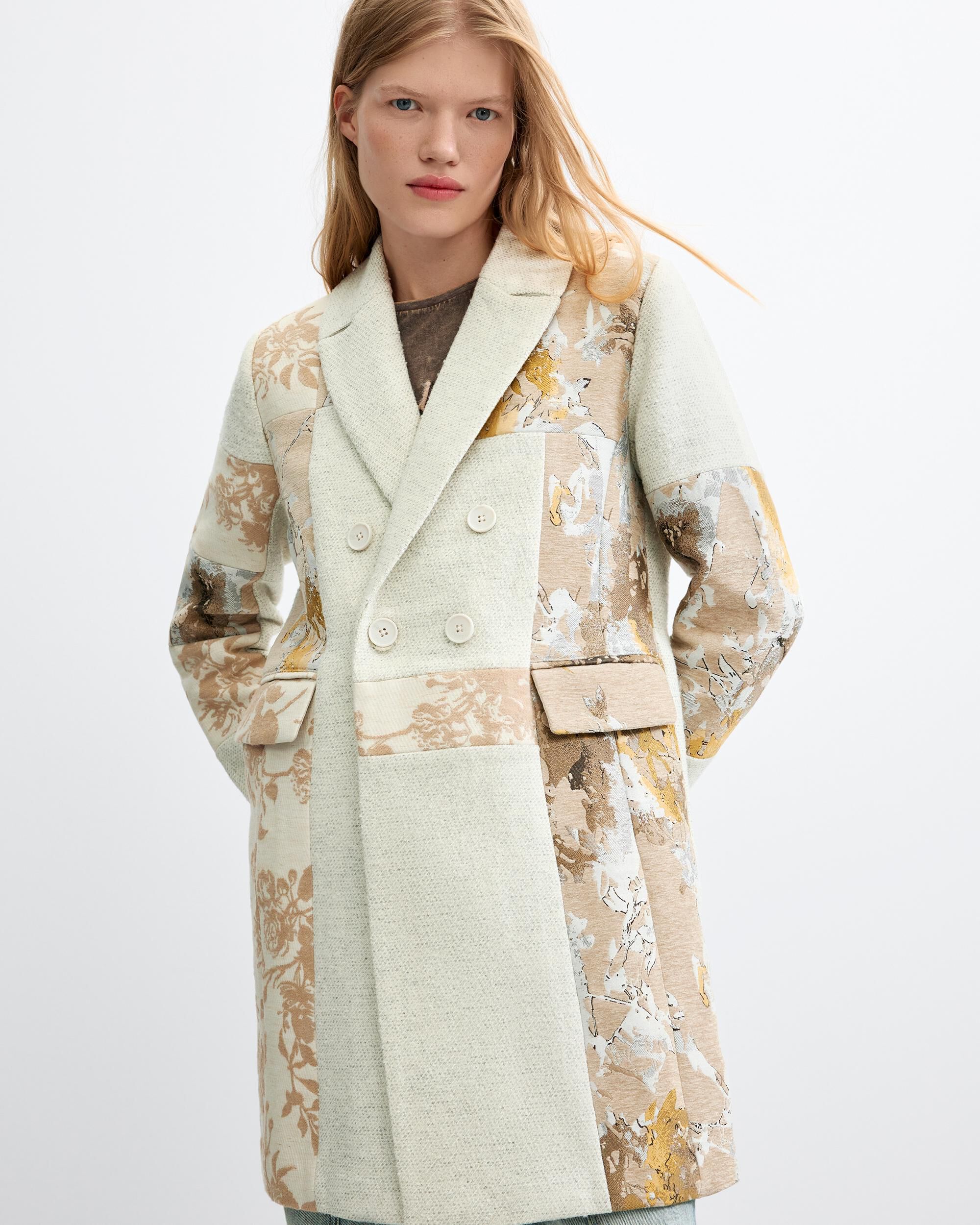 Abrigo de mujer lana jacquard - Desigual - Blanco Blanco-2