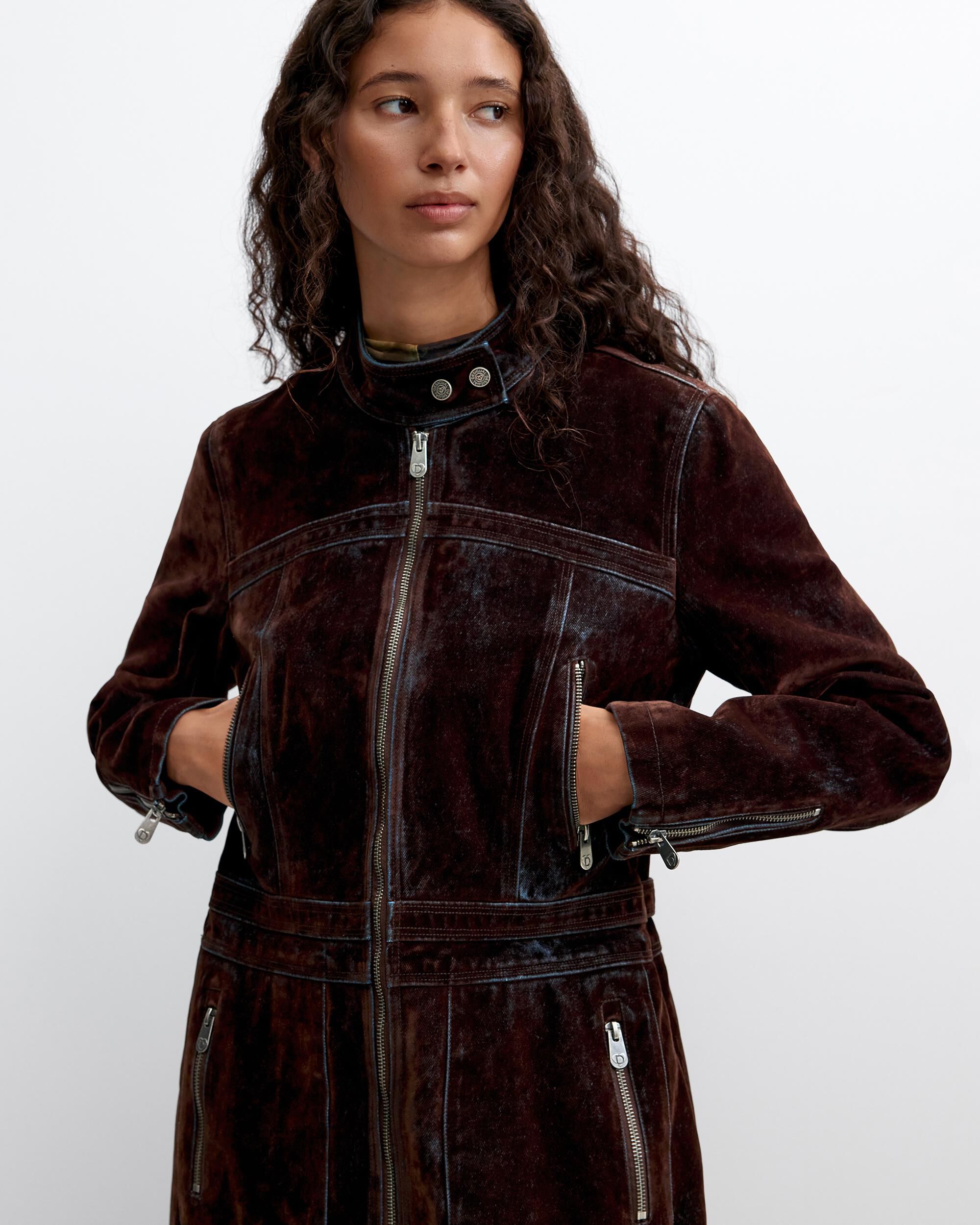 Abrigo de mujer terciopelo cremalleras - Desigual - Marrón Marrón-2