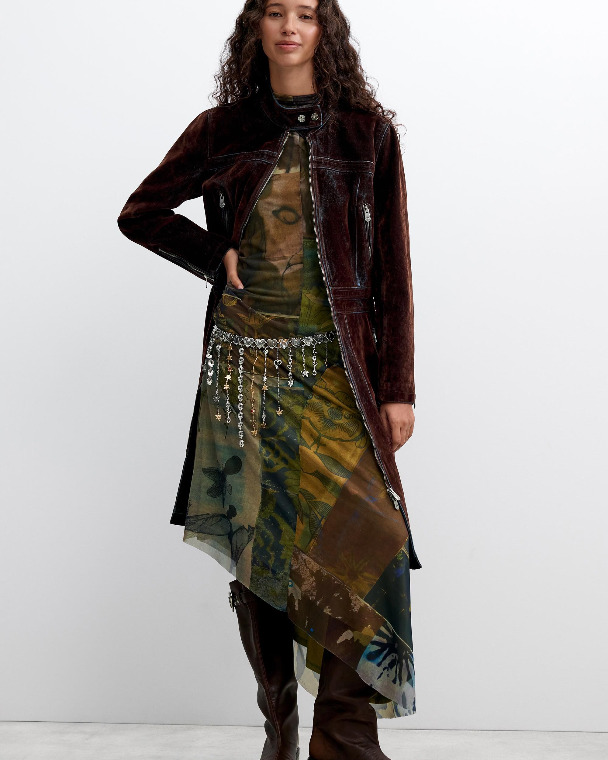 Abrigo de mujer terciopelo cremalleras - Desigual - Marrón Marrón-4