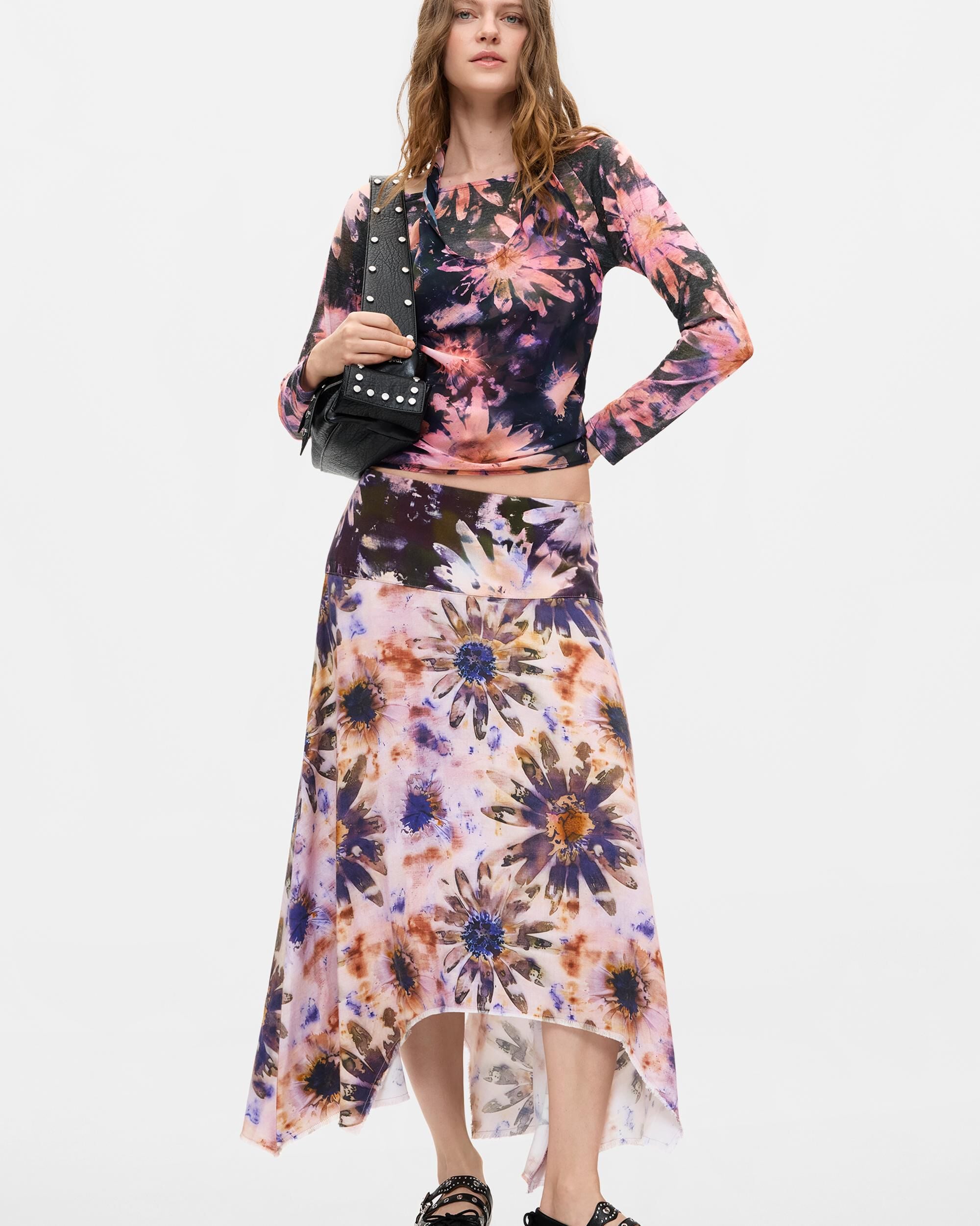 Falda estampada asimétrica - Desigual - Rosa Rosa-1
