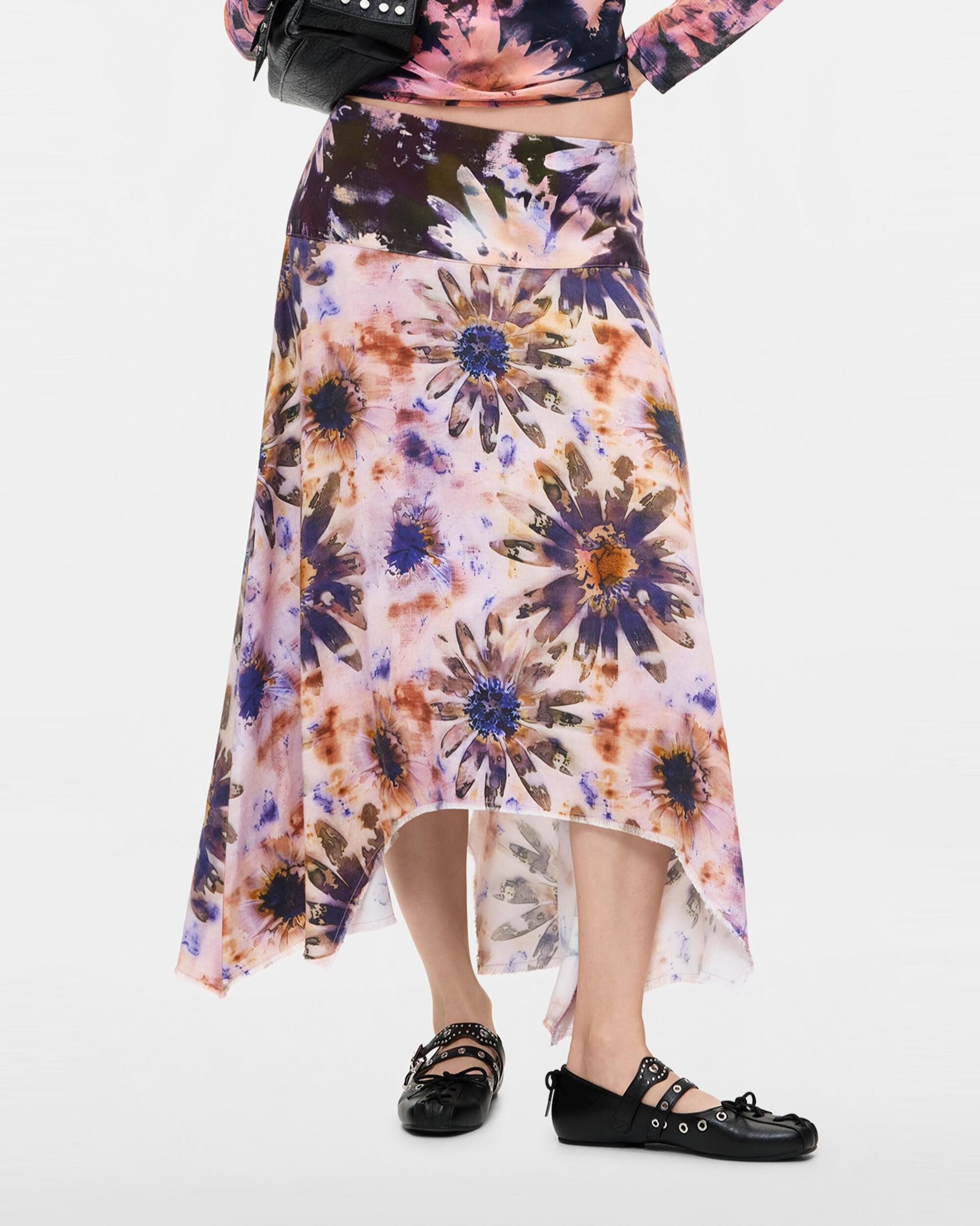 Falda estampada asimétrica - Desigual - Rosa Rosa-2